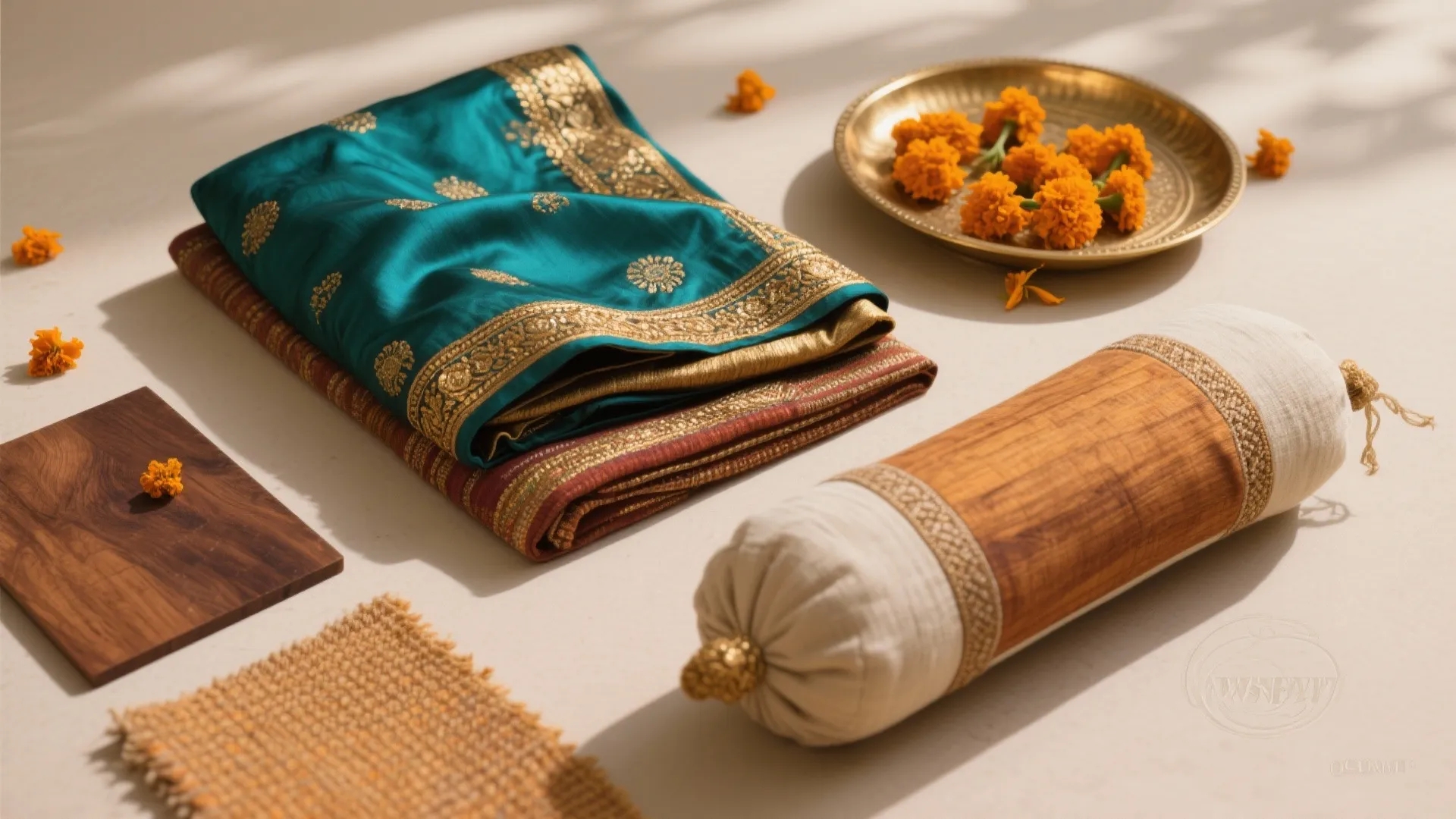 Textile Layering: Saree Backdrops, Floor Seating, and Wood Accents