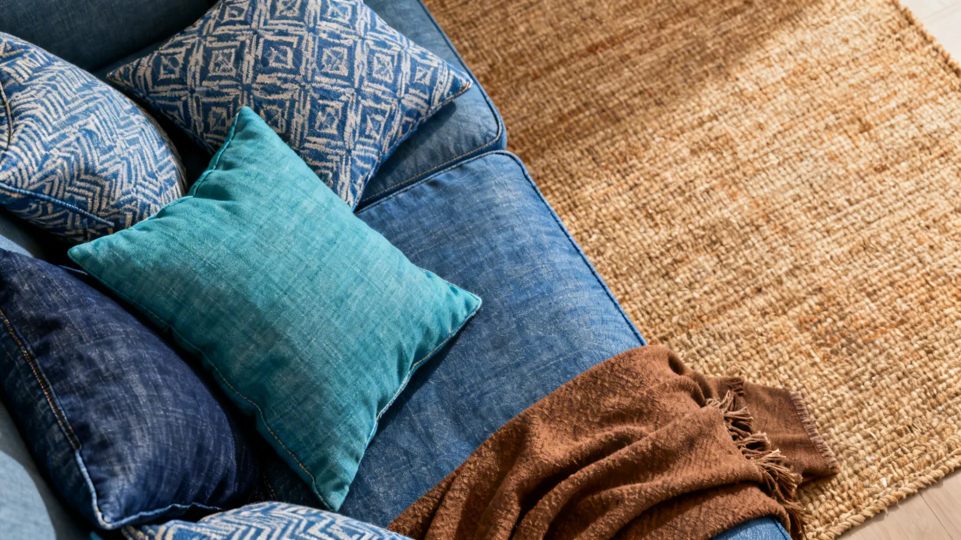 2. Layered Textiles: Throw Pillows and Rugs