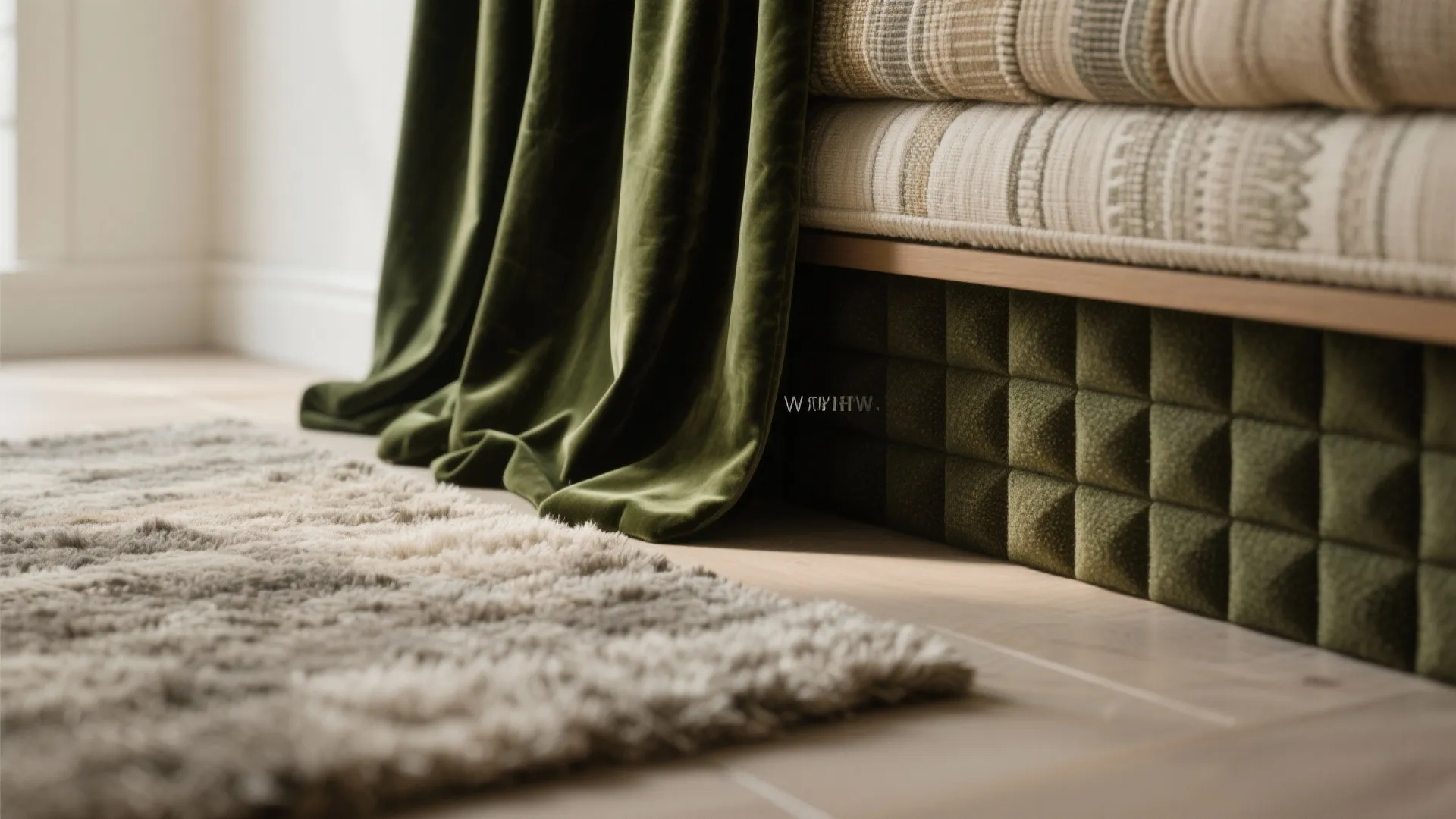 Textiles, tall drapery, and acoustic layers for comfort