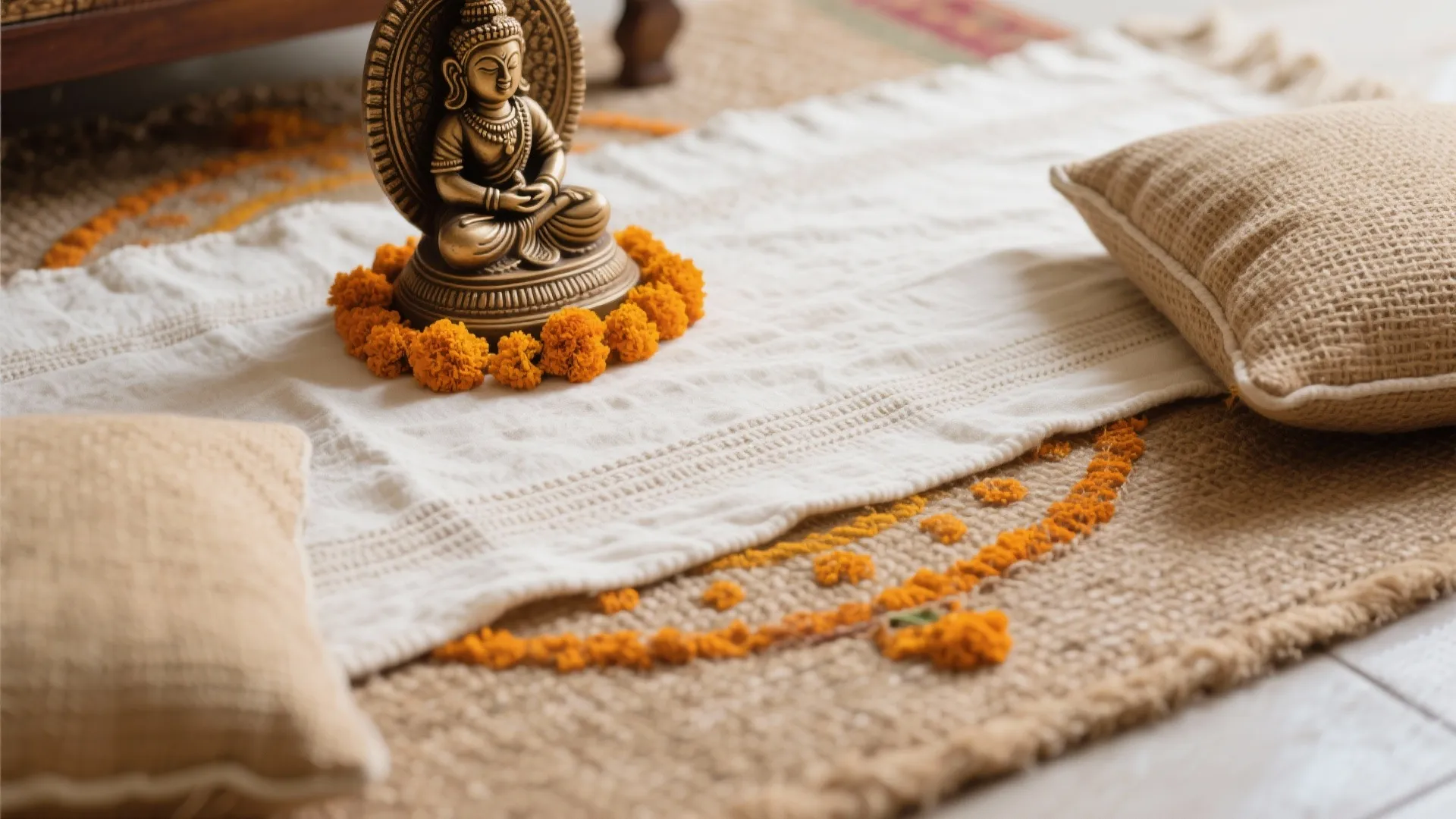 Layered Textiles: Runners, Rangoli, and Cushions