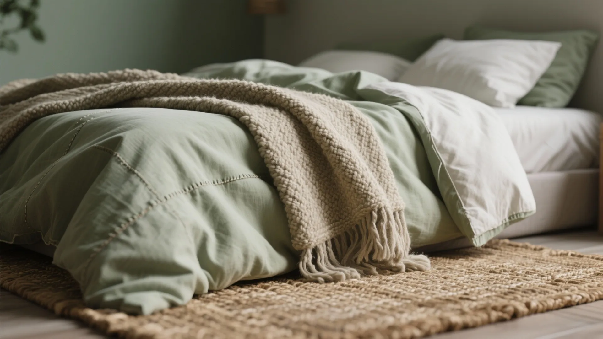 2. Layered Textures: Linen, Wool, and Woven Rugs