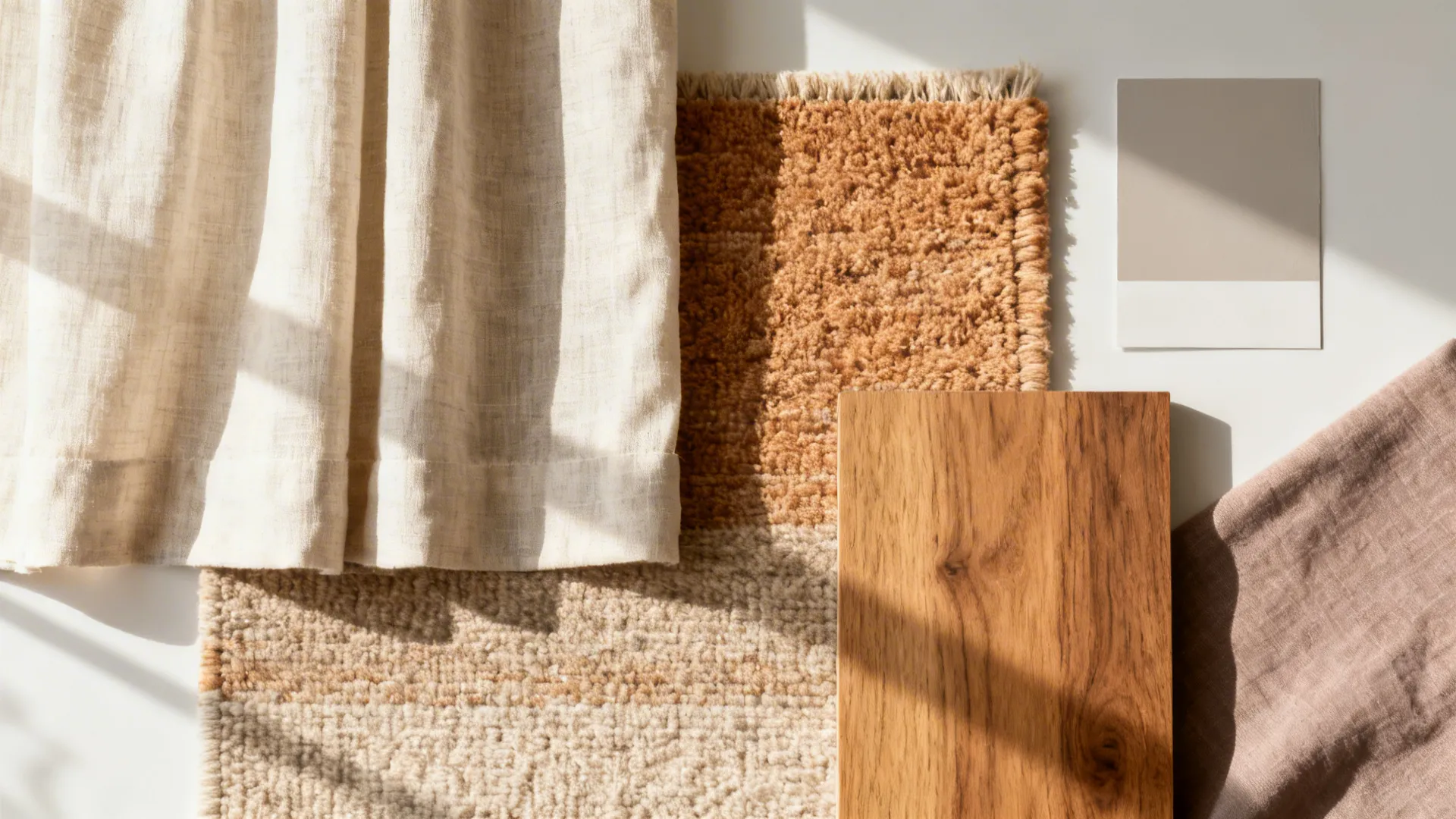 Light, layered textiles with warm wood accents