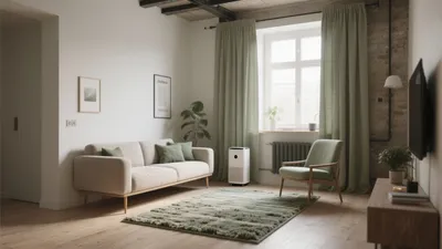 Scandinavian Living Room with Green Accent Design