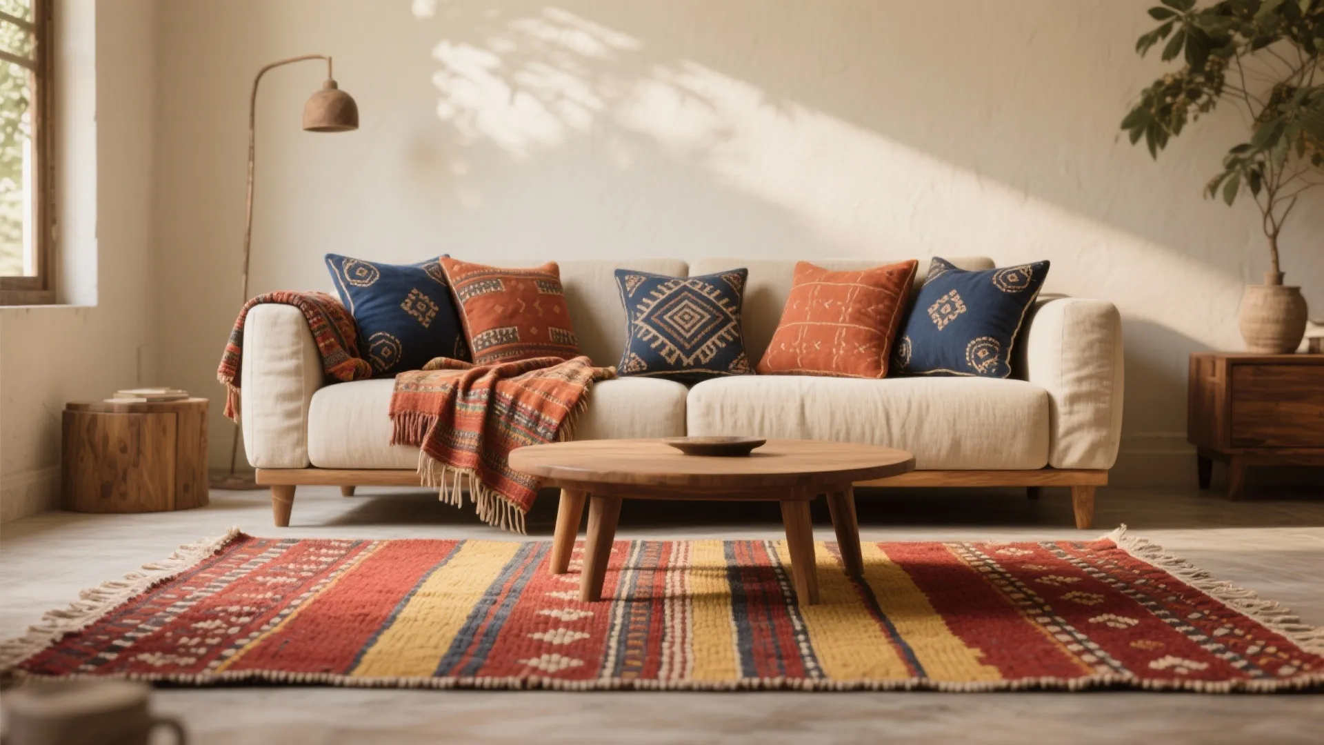 Handcrafted Textiles & Dhurries Ground the Space