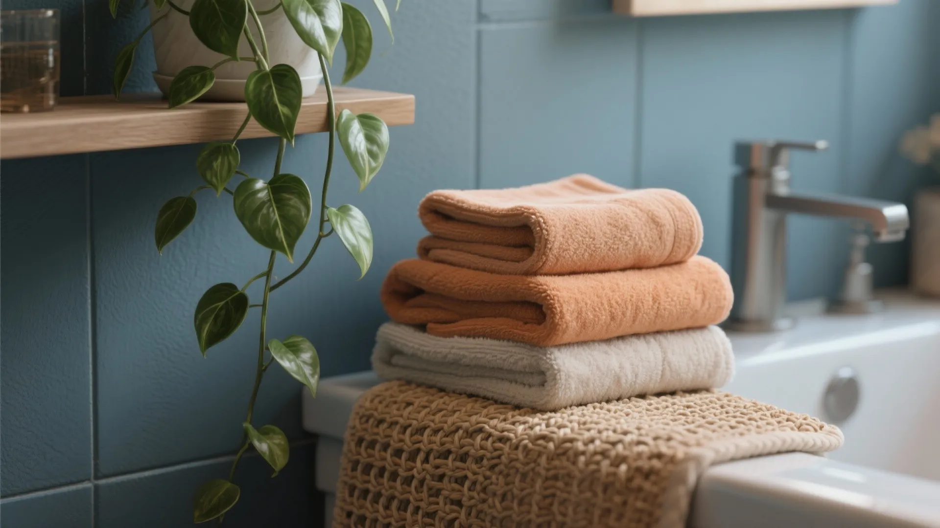 5. Layered textiles and greenery to soften cool tones