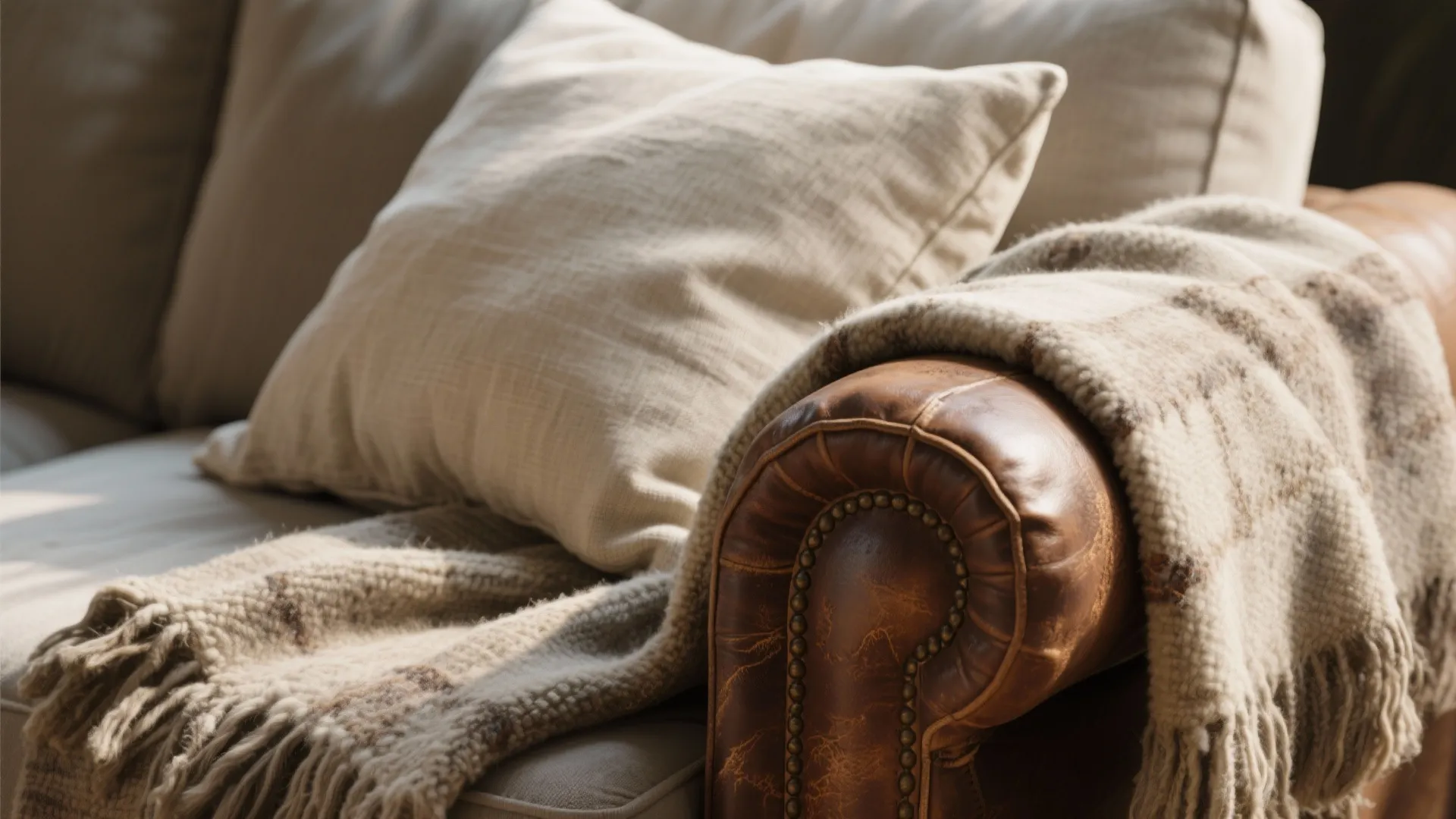 4. Layered textiles and aged leather