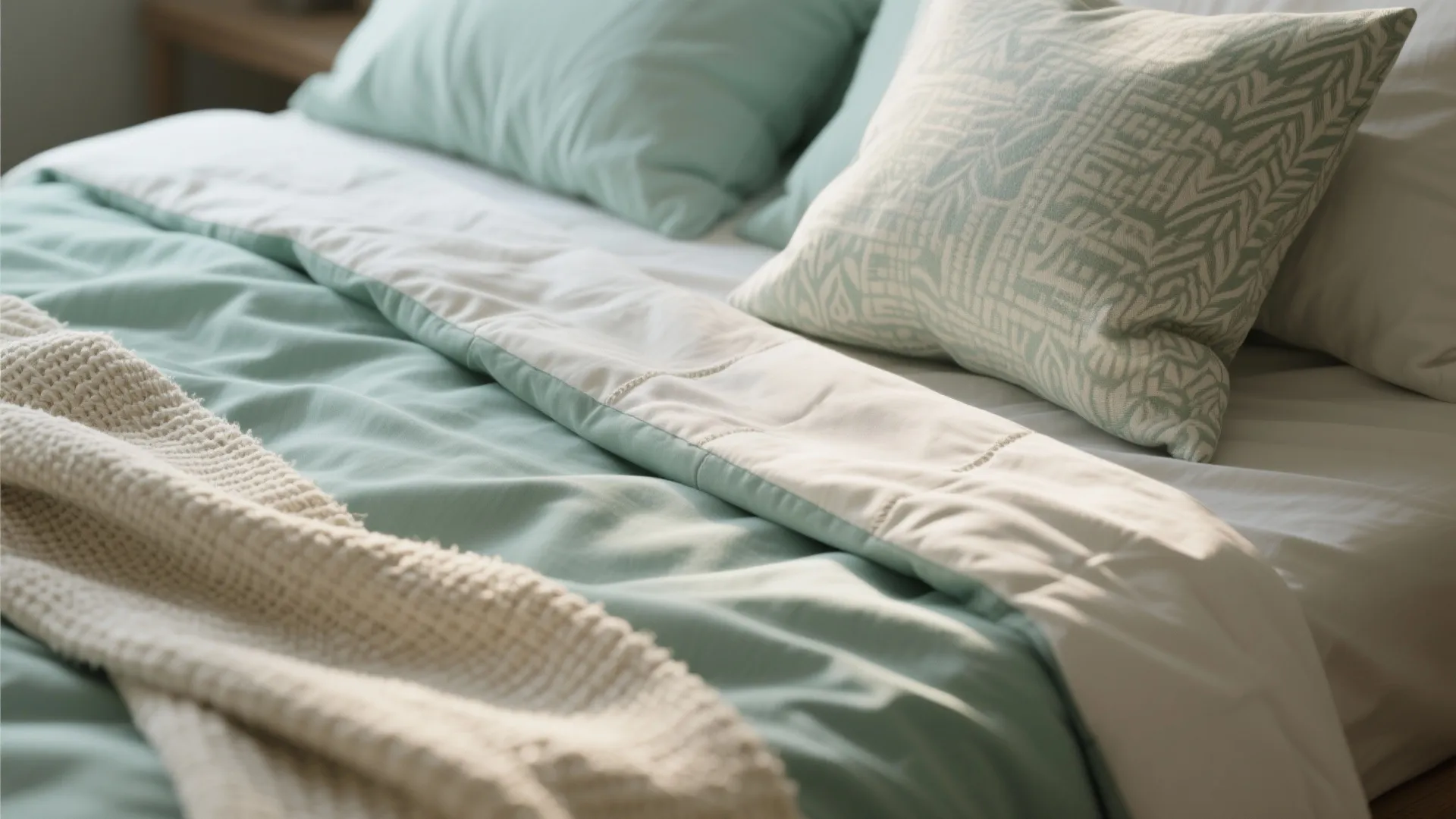 2. Layered Textiles: Mint, Cream, and Cozy