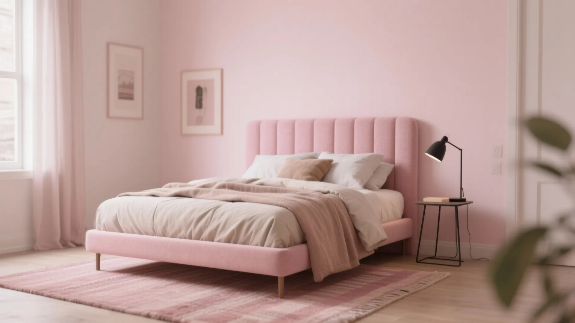 Textiles first: rugs, curtains, and headboards