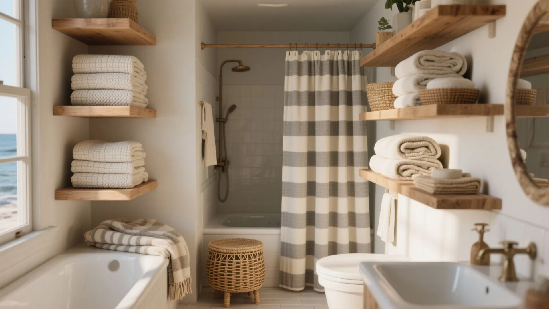 2. Layered textiles and rattan accents