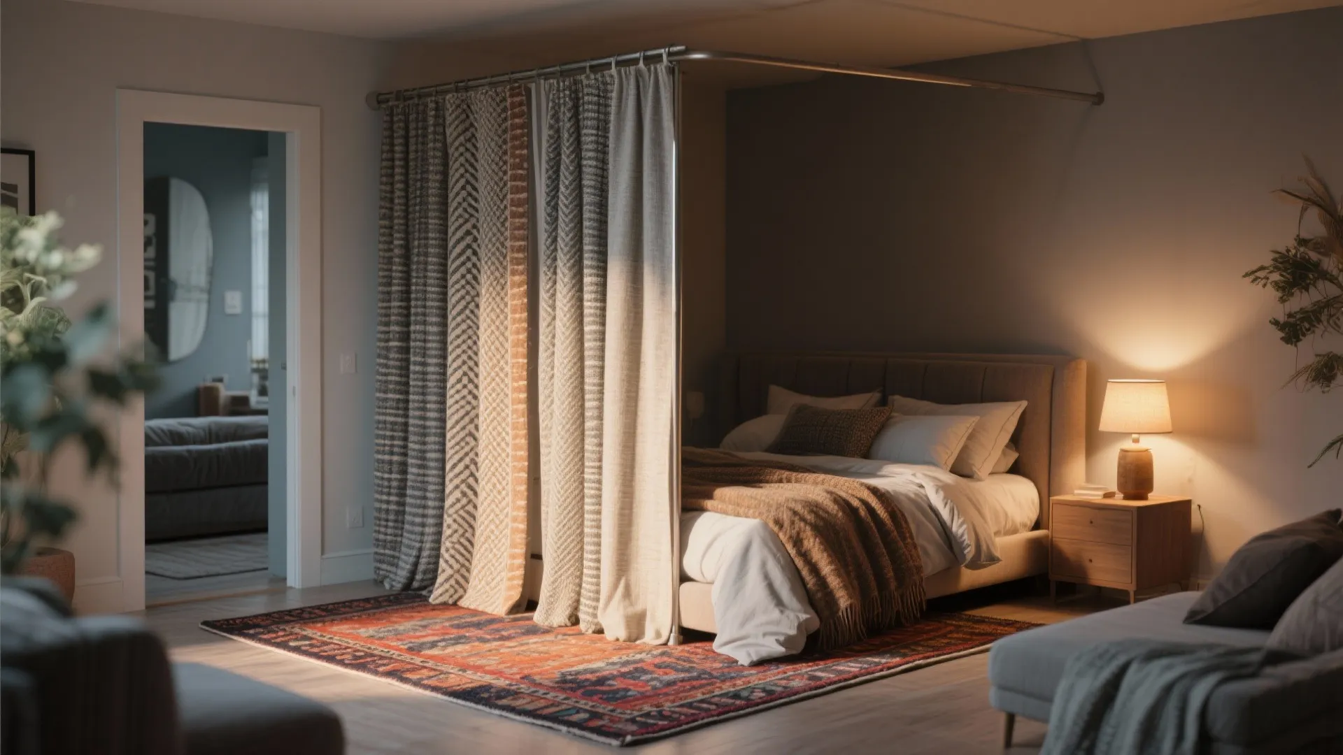 2. Define sleeping areas with textiles