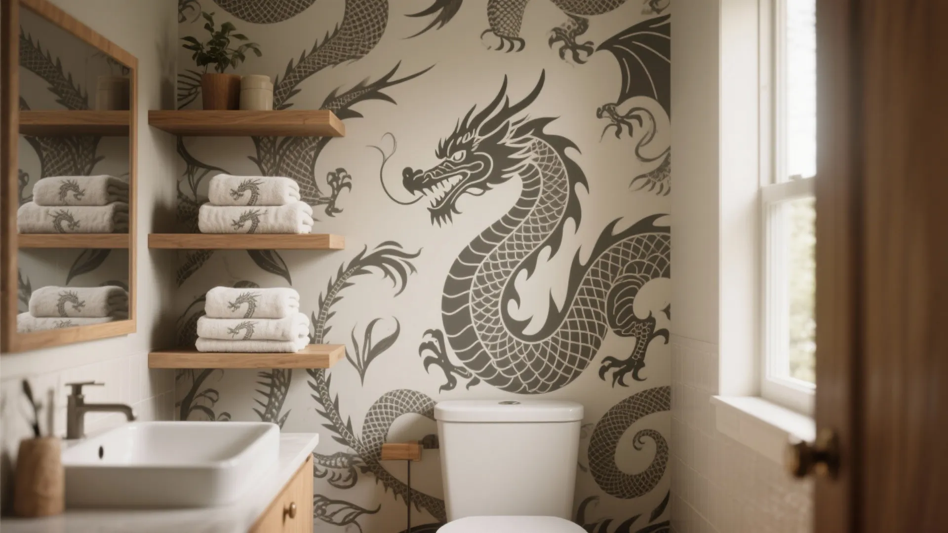 Subtle Dragon Motif Textiles and Wallpaper