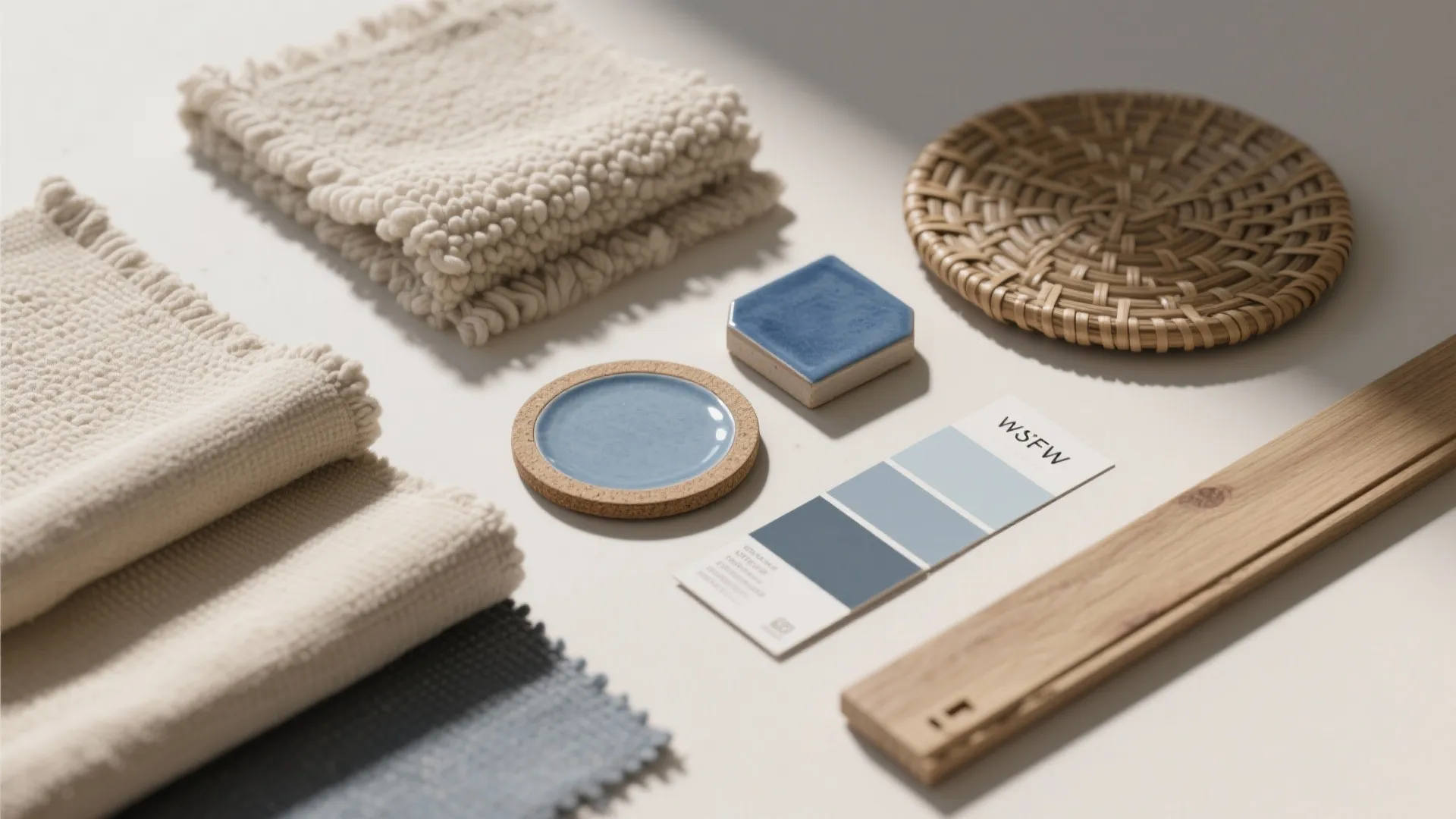 3. Textural beige with blue accent tiles