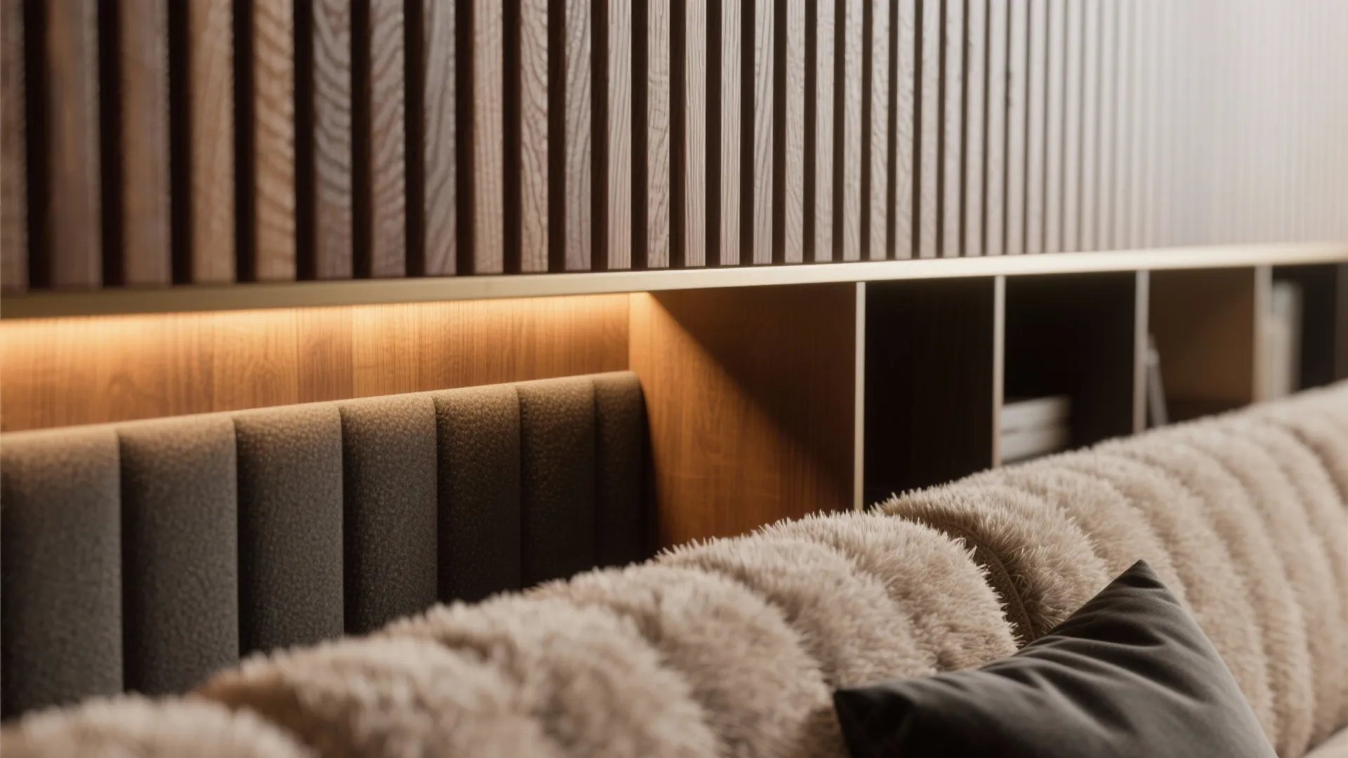 Dark palettes, tactile luxury, and hidden storage