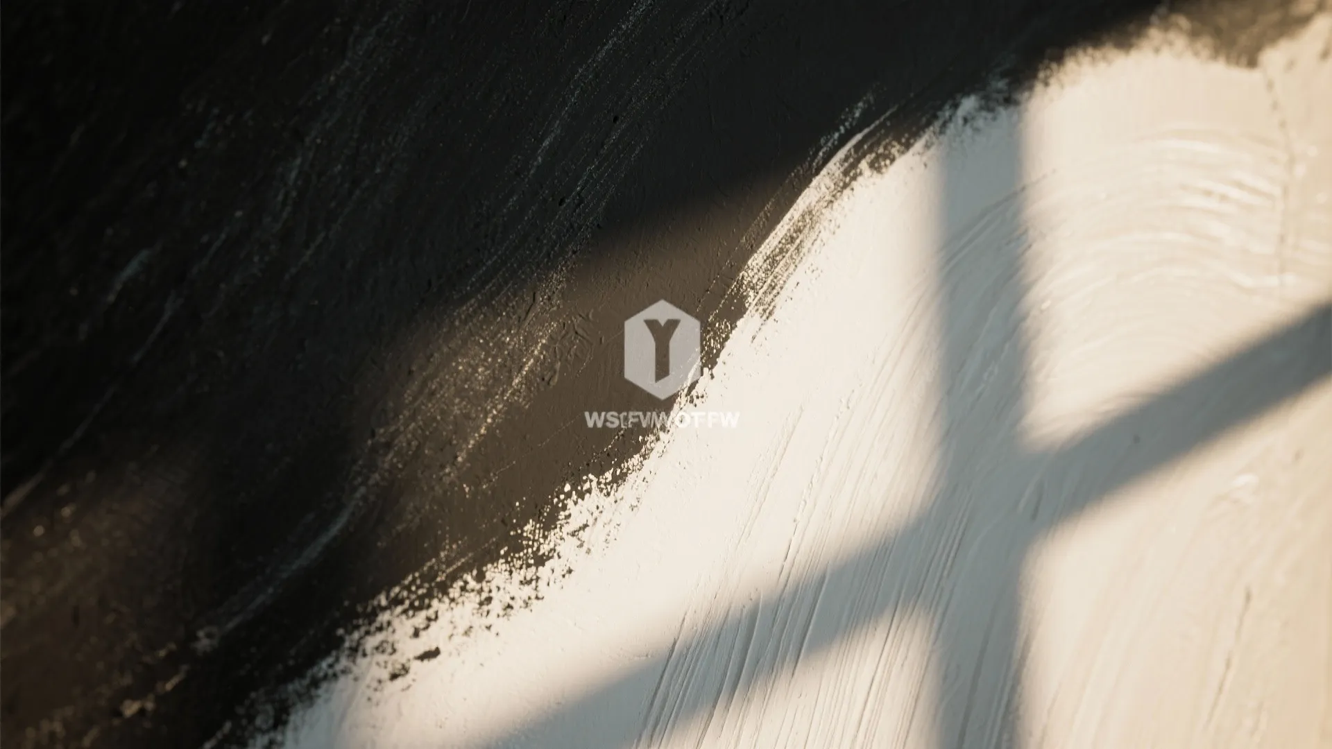 Macro view of chalky matte black wall adjacent to glossy white satin finish showing tactile texture.