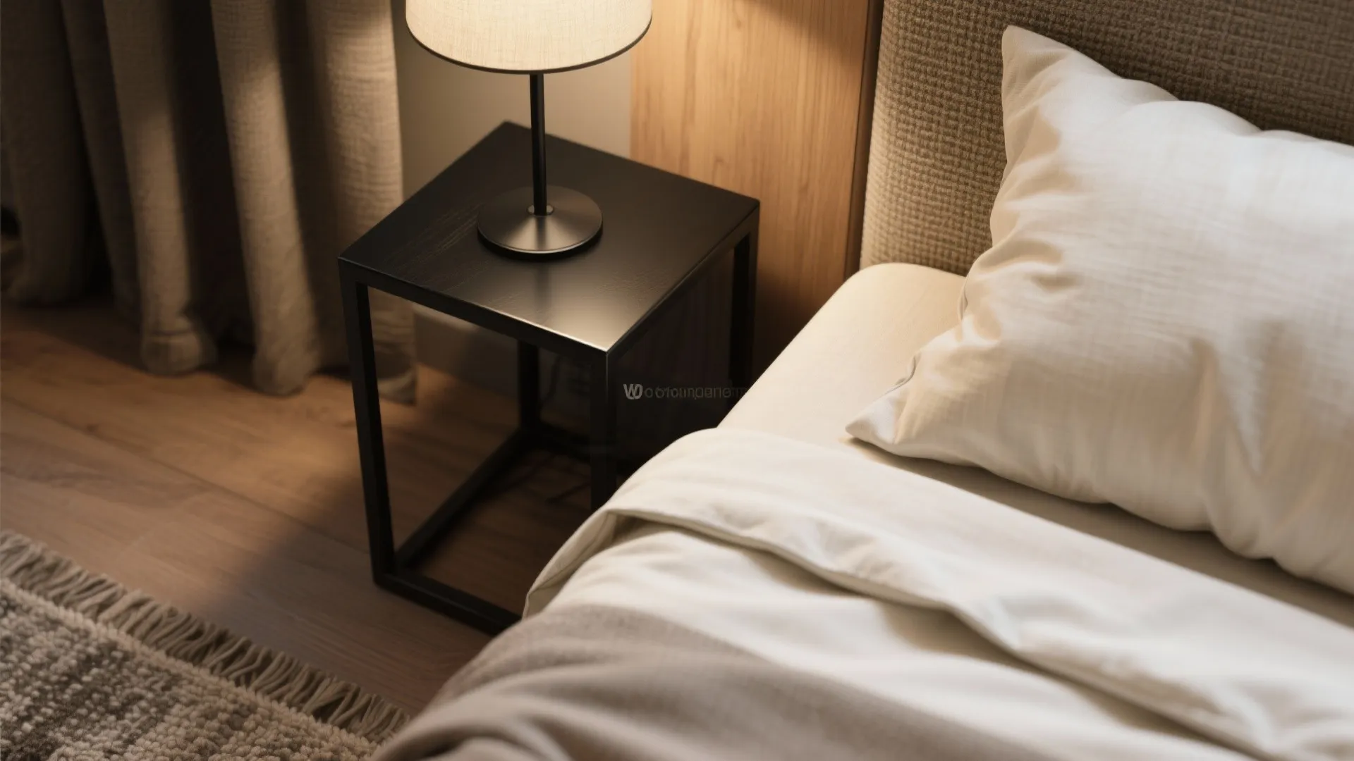 3. Mix Textures: Cream Linen + Matte Black Metal