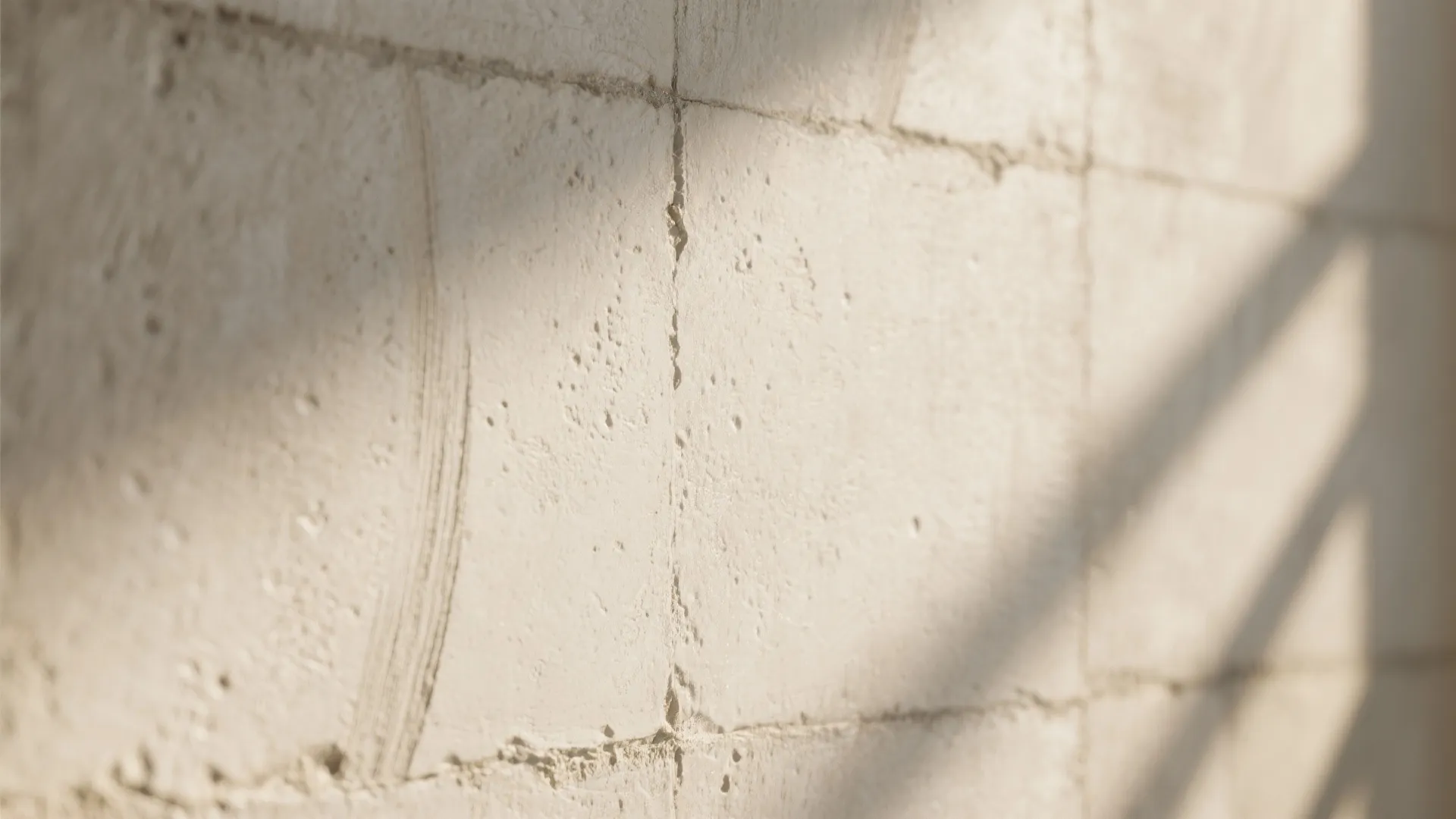 Close up of rough white wall texture with shadows from a window in bright sunlight