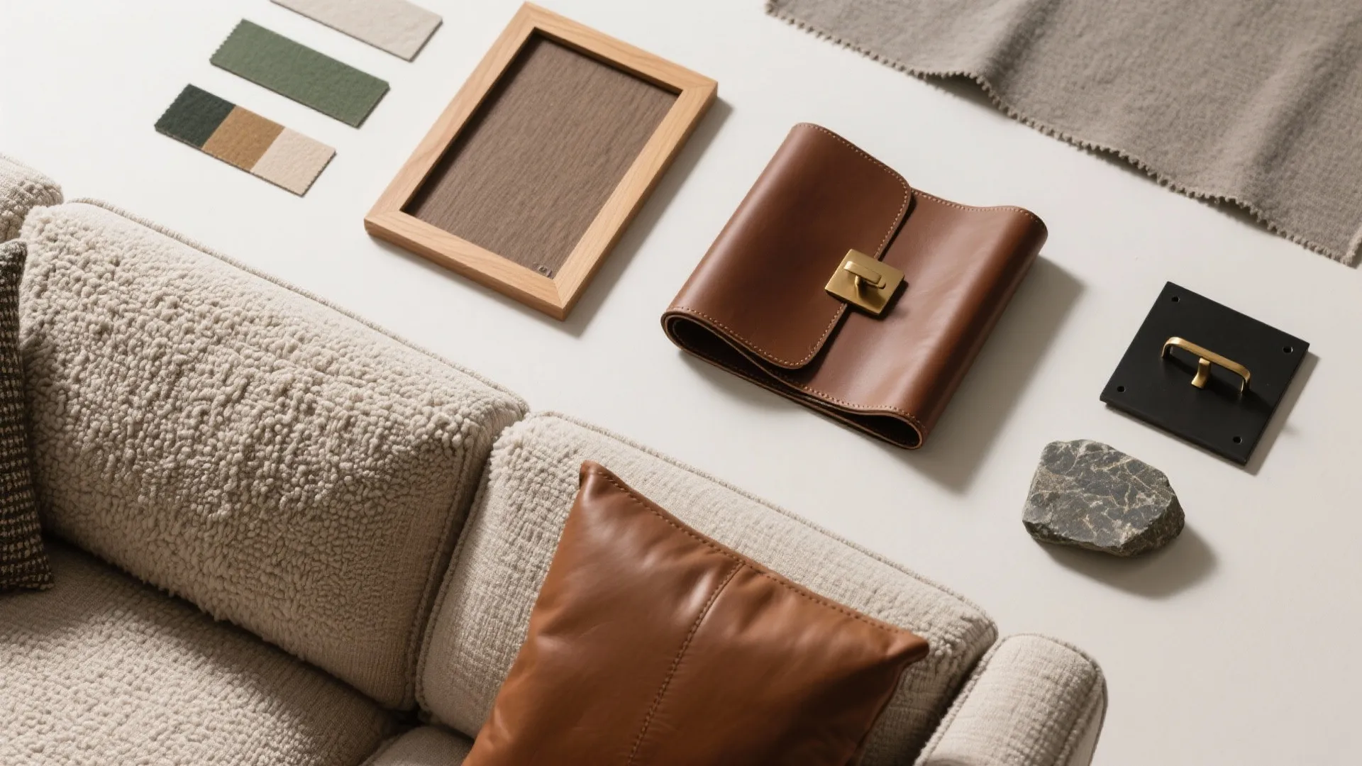 4. Mix textures: bouclé, linen, leather, and slim wood frames