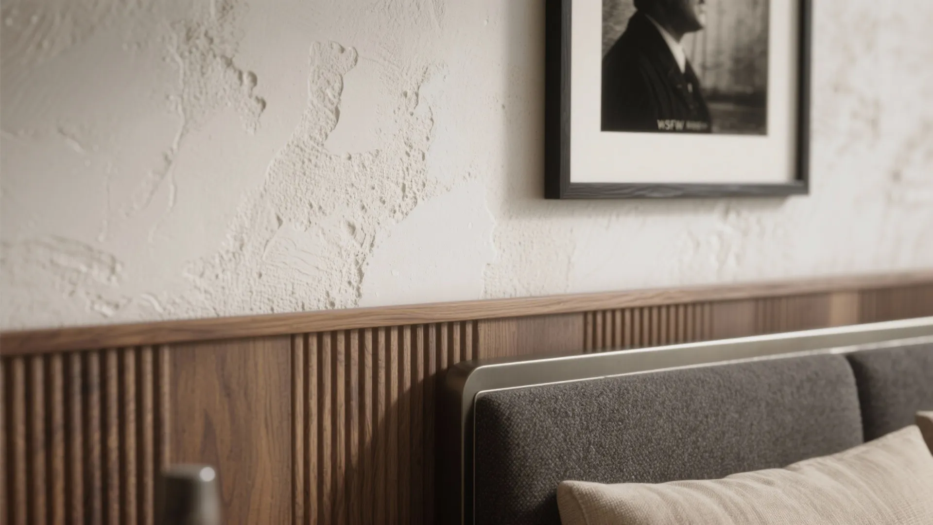 Idea 2: Texture that whispers—limewash, flutes, or fabric panels