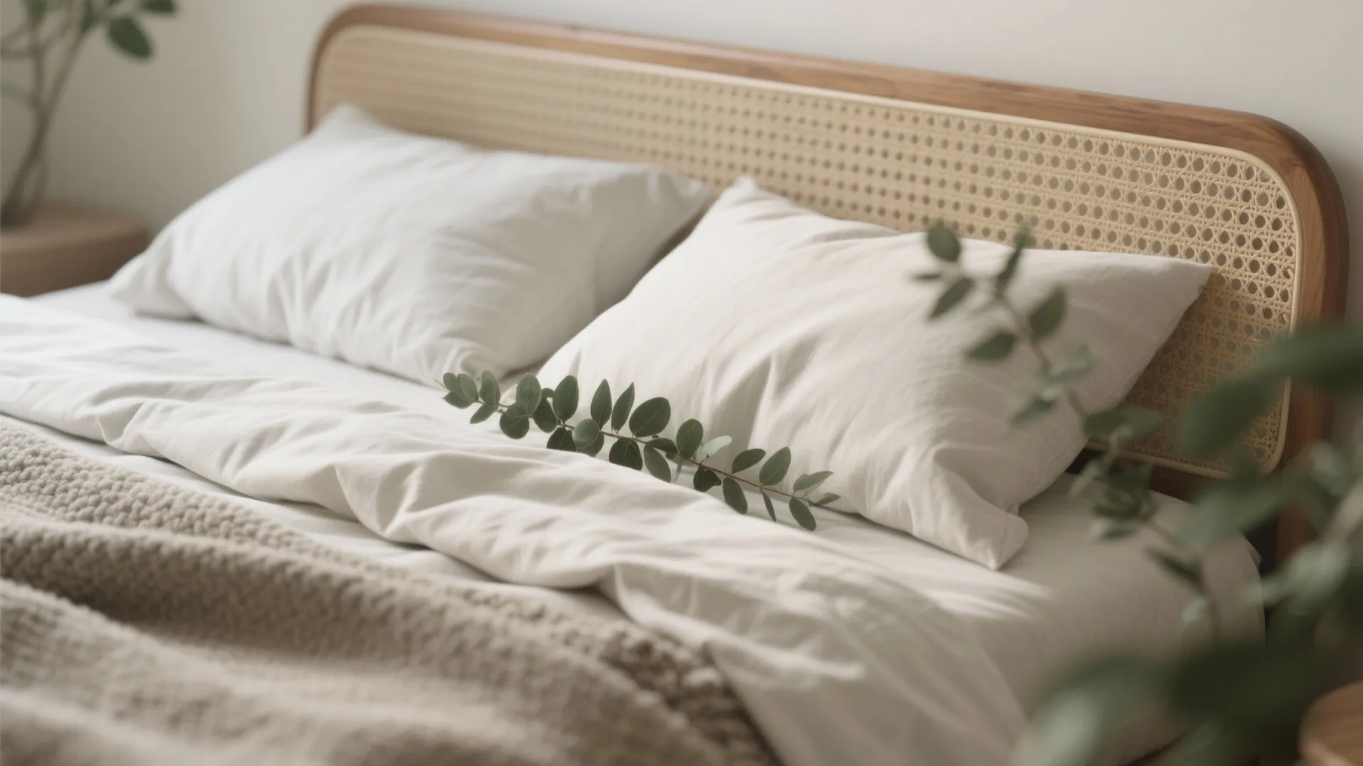 Textured Calm: Wood, Linen, and Greenery