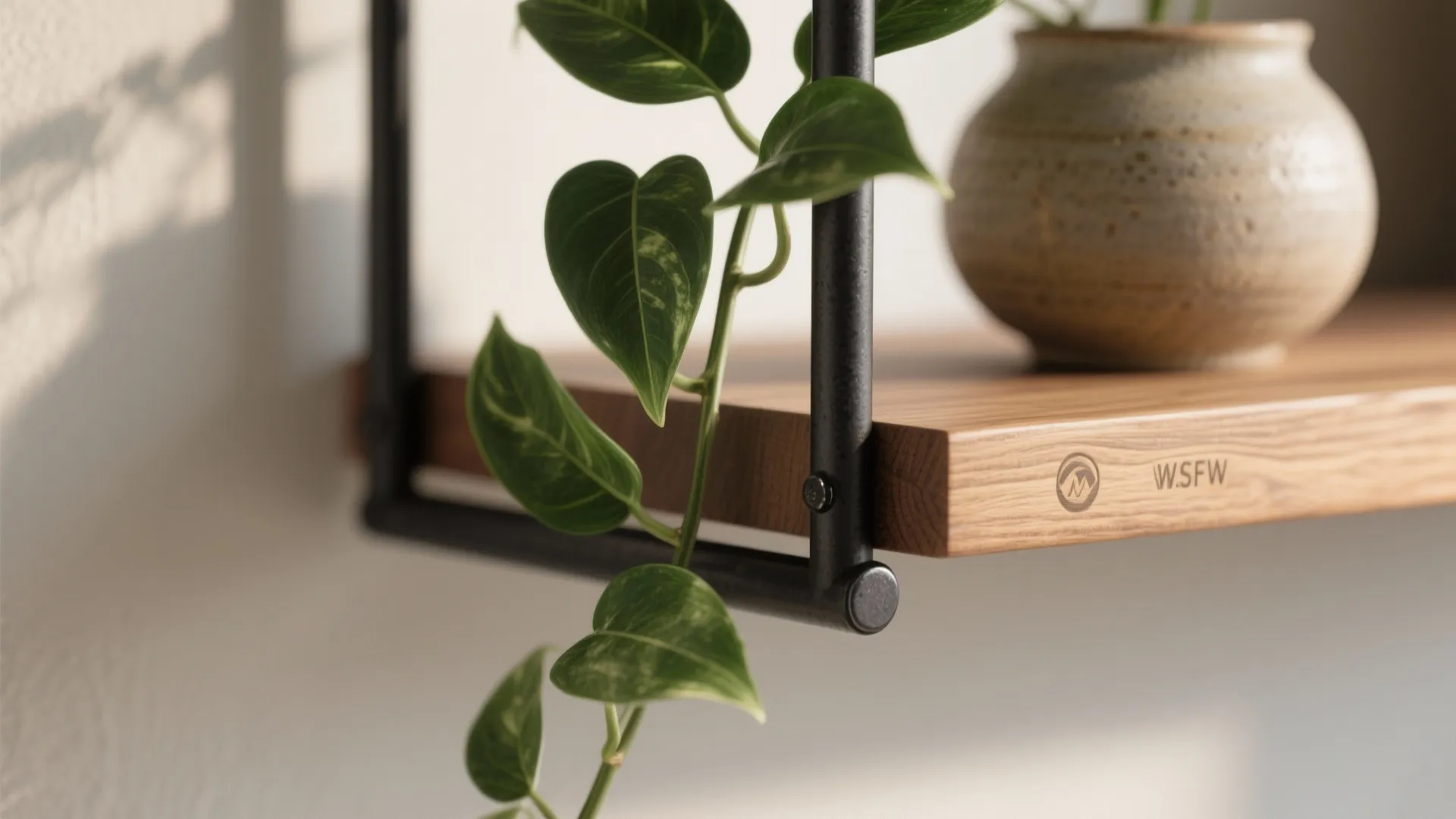 Layered textures: wood, metal, greenery