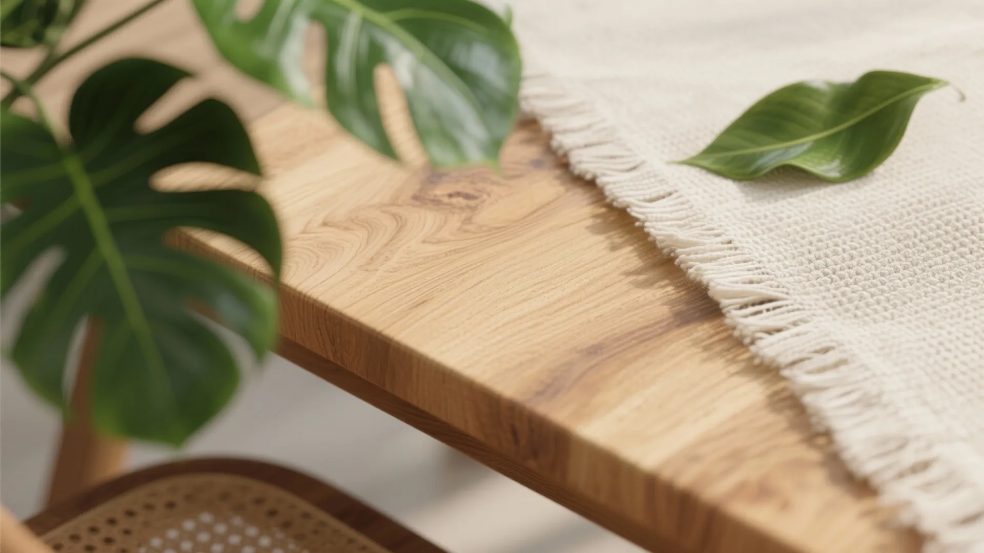 Texture and Nature: Wood, Linen, and a Touch of Green