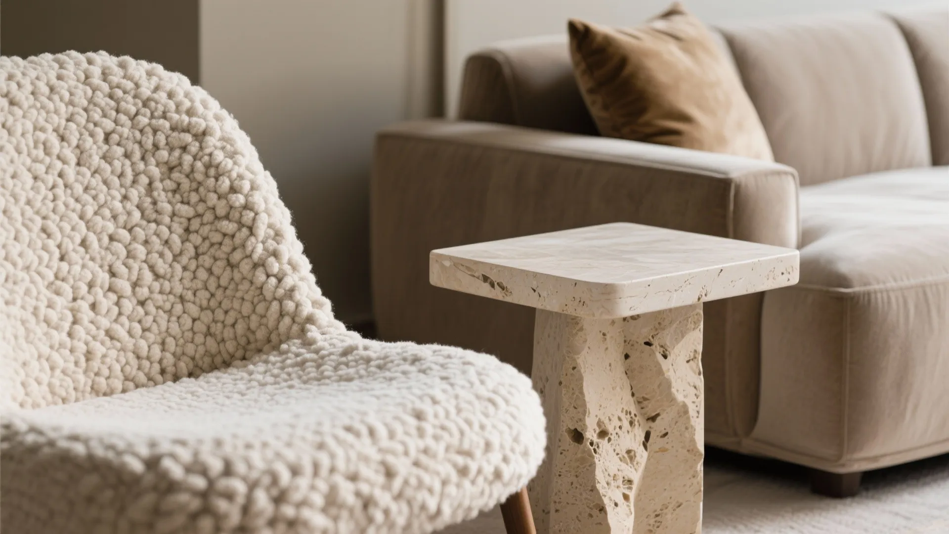 Curated Textures: Velvet, Bouclé, and Stone Pairings