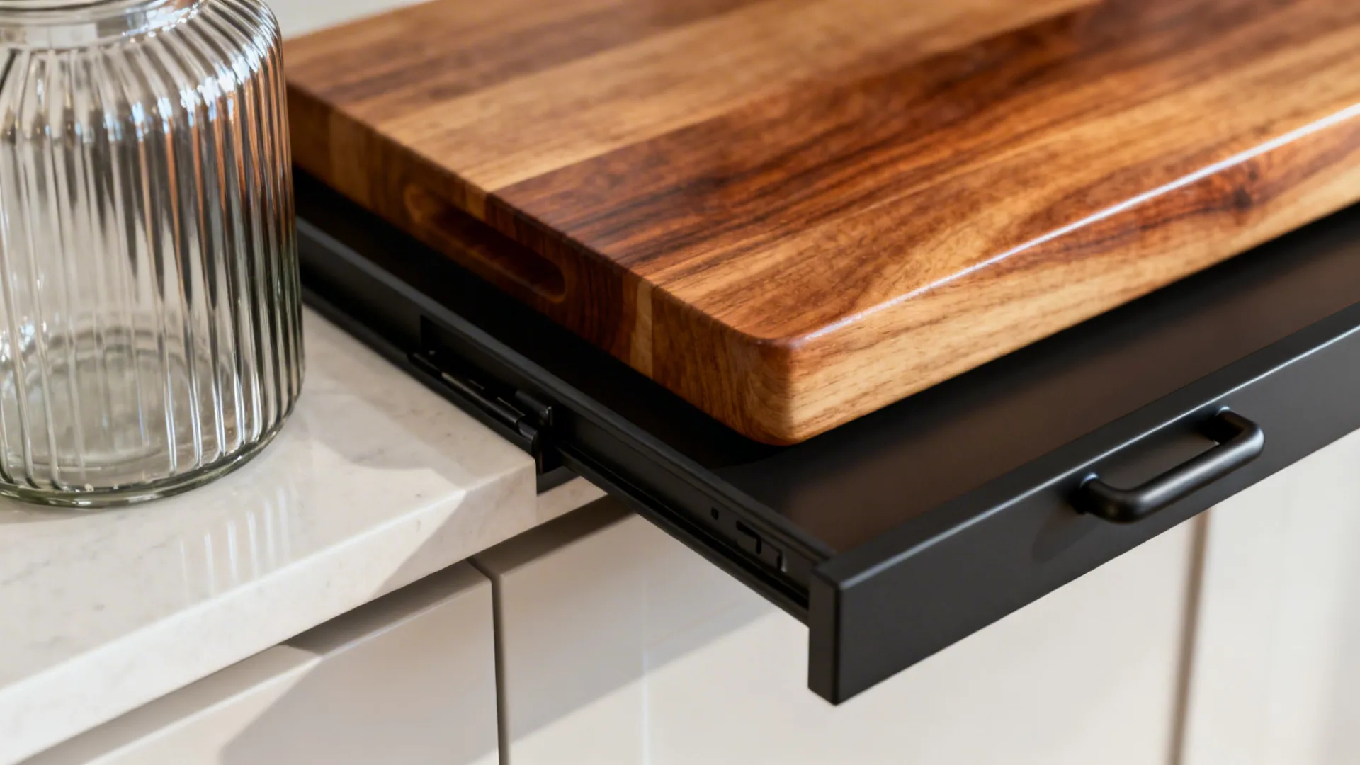 Textural layers: wood, glass, and matte metals