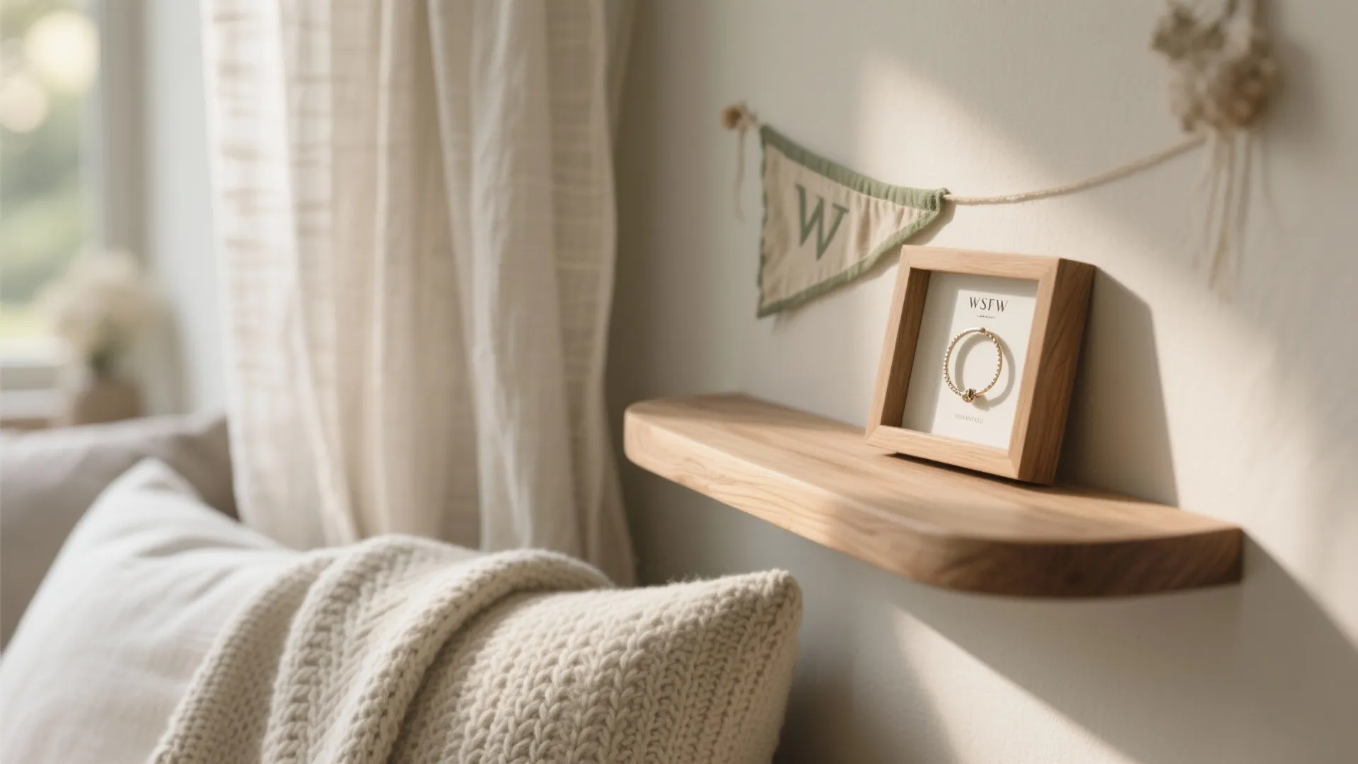 Calming colors, textures, and a tiny memory wall