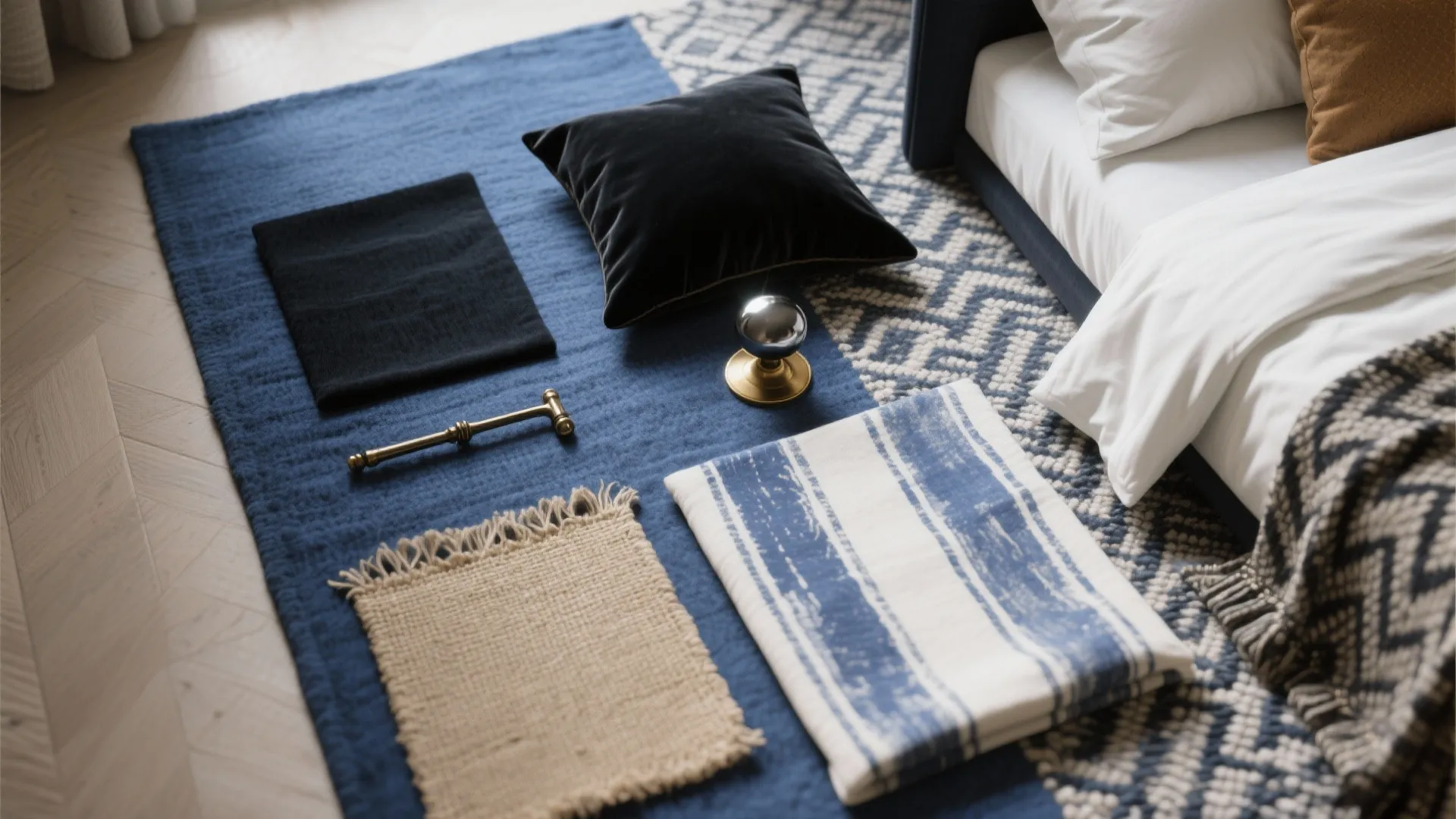 Idea 2: Layer textures like velvet, linen, and brushed metal