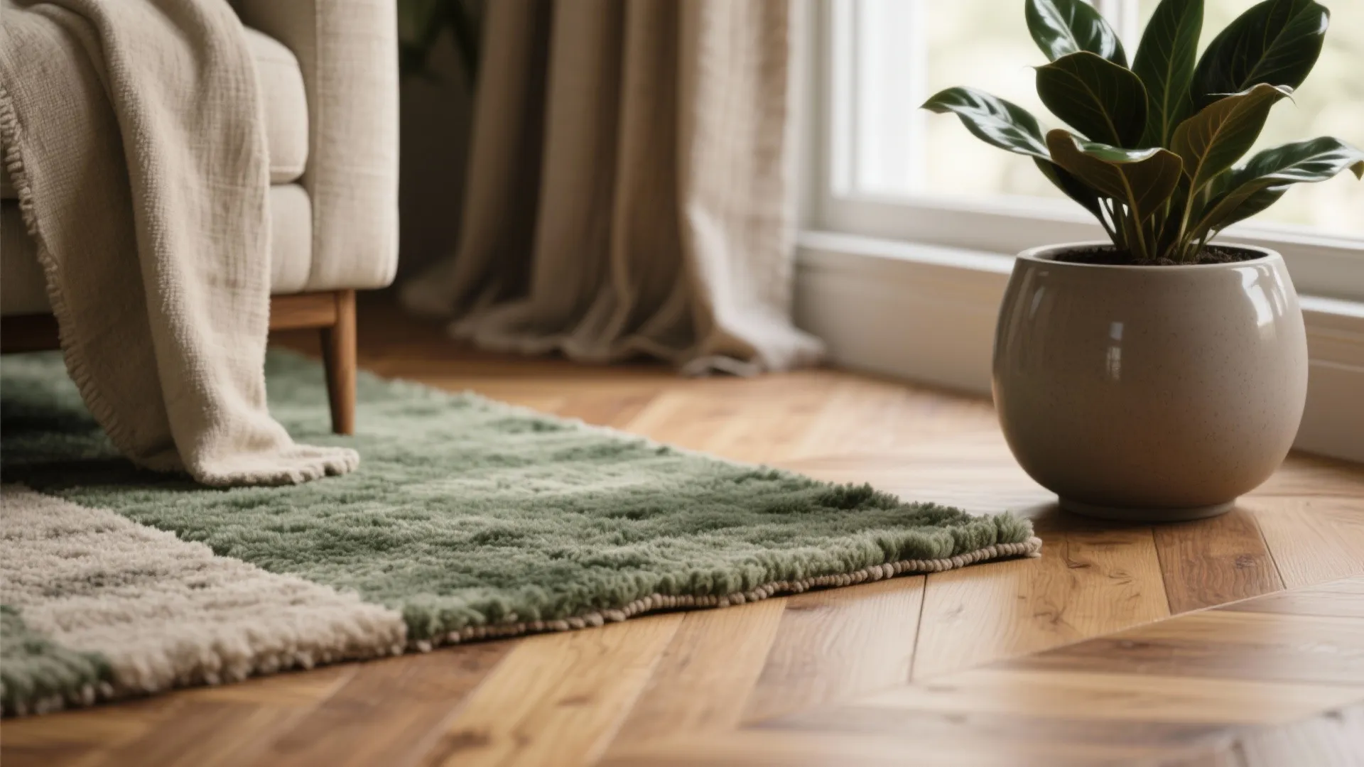 4) Texture, wood, and plants for cozy depth