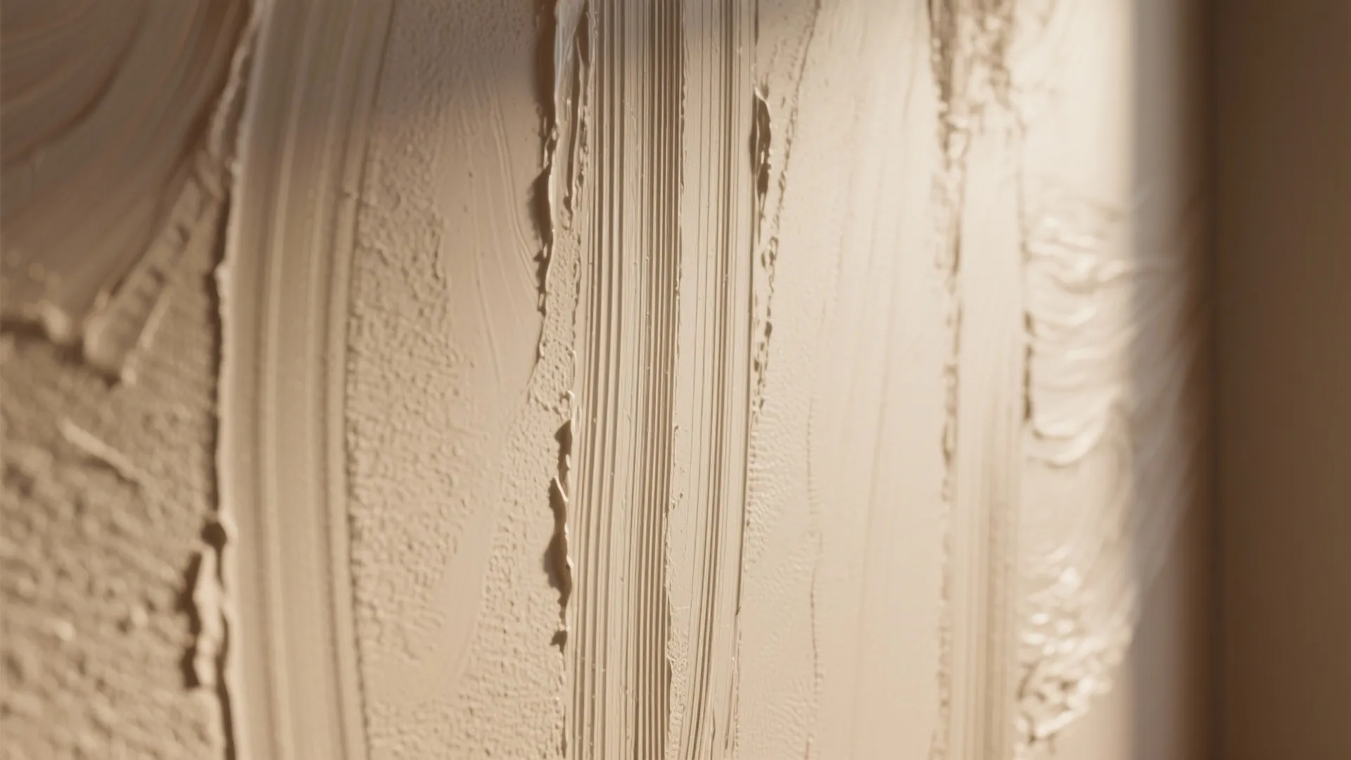 Macro close-up of latex-painted wall showing egg-and-drag, subtle sponging, and vertical brushwork textures.