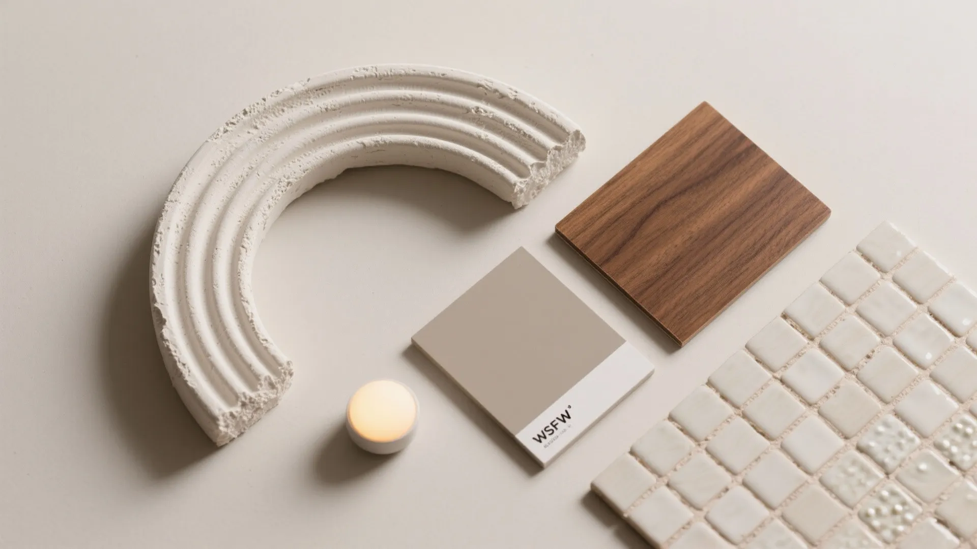 Textured Arch: Wood Slats, Plaster Ribs, or Micro-Tile Accents