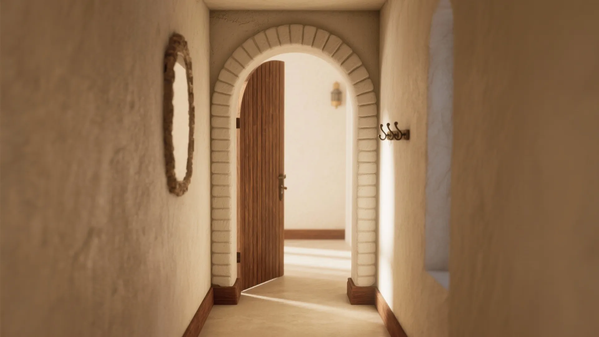 Textured Arch: Wood Slats, Plaster Ribs, or Micro-Tile Accents