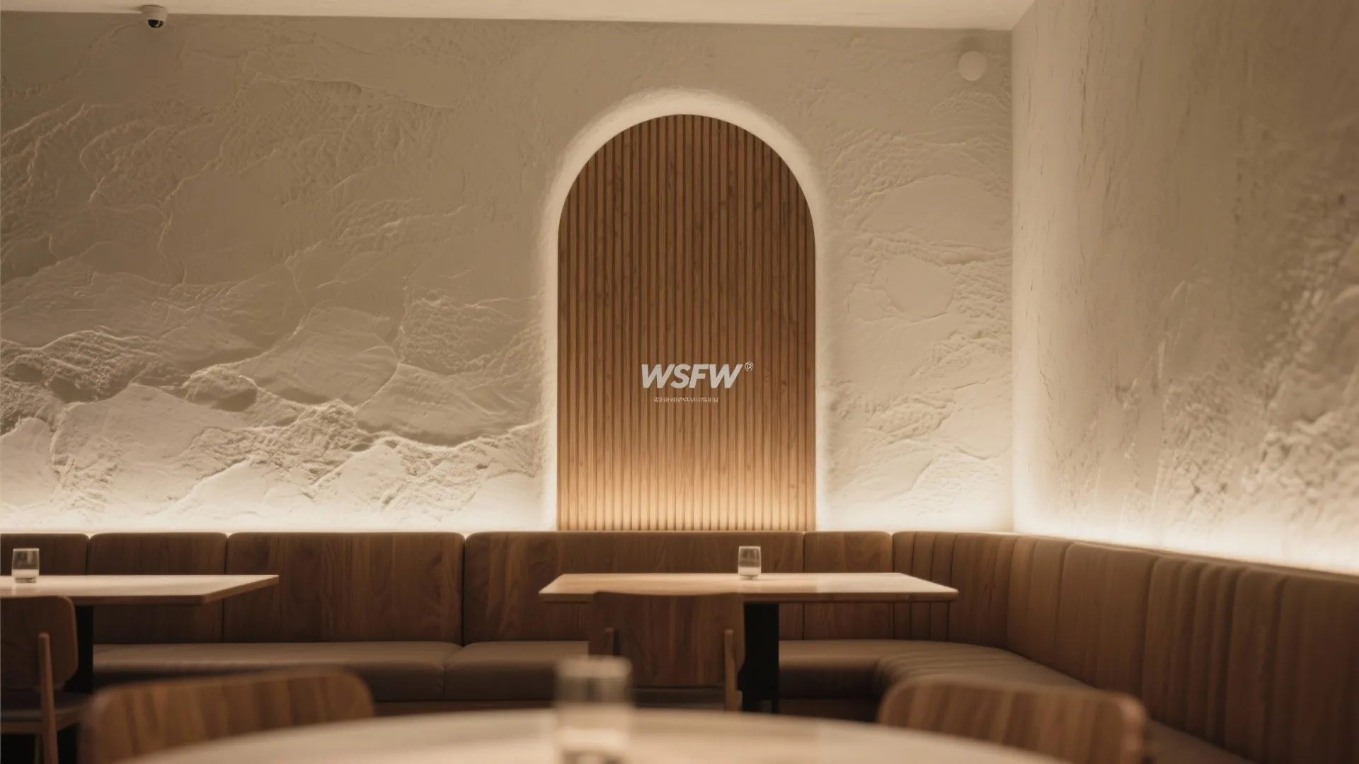 Textured Arch: Plaster, Wood Slats, or Microcement