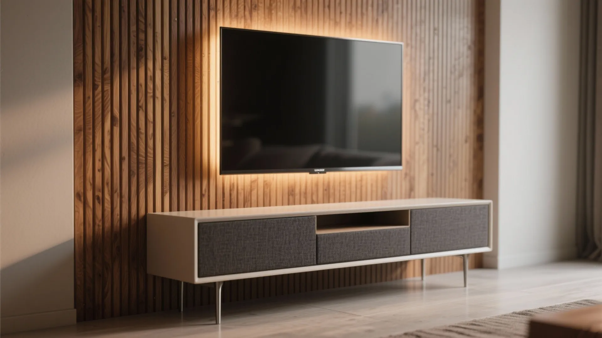 5. Textured backdrop with a minimal console