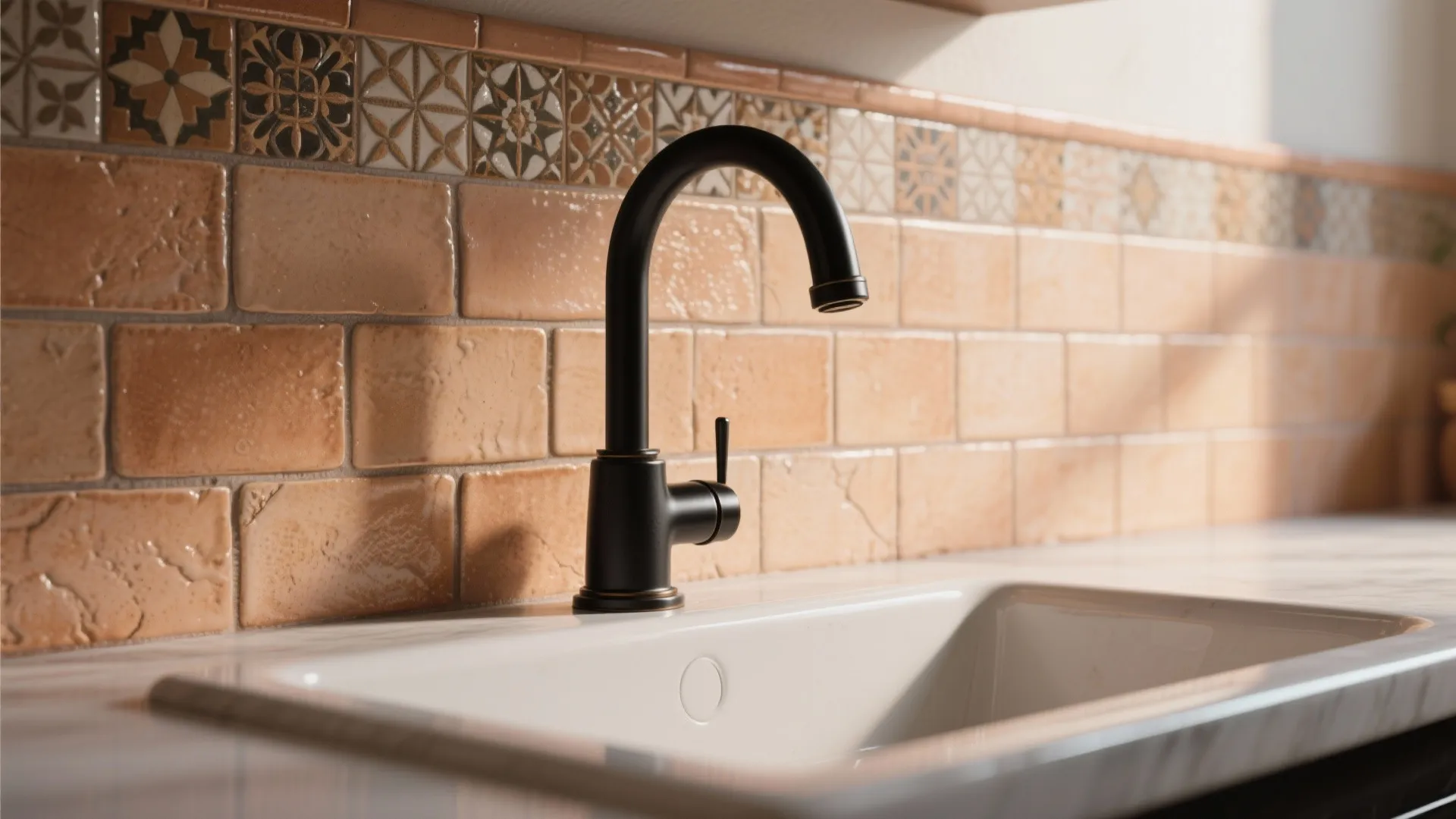 3. Use a textured backsplash to soften the look