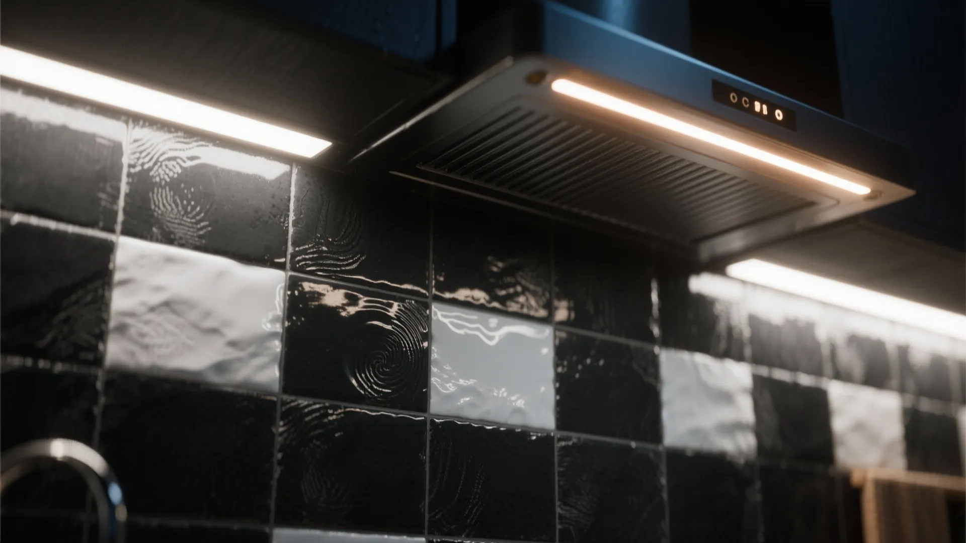 Textured Black Tiles with White Veil