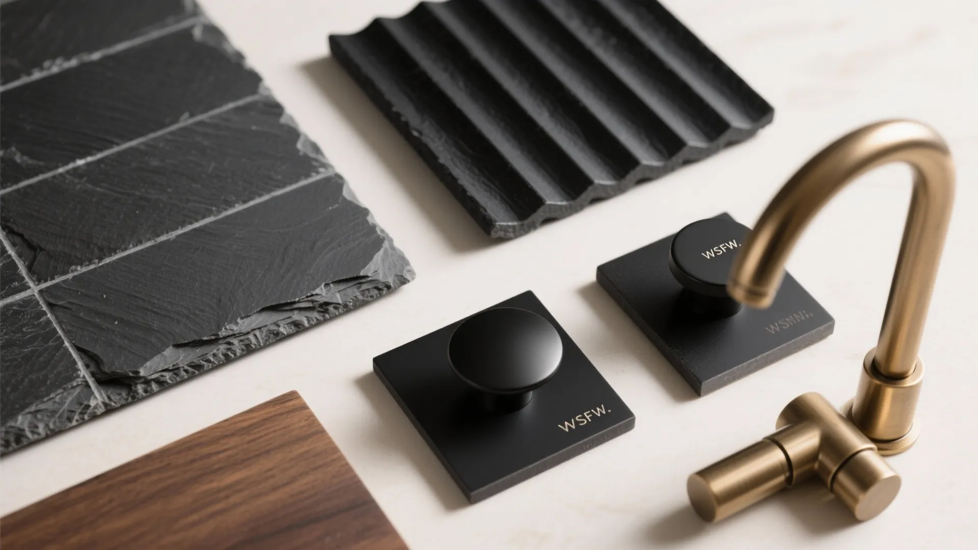 Textured Black: Slate, Fluted Wood, and Mixed Metals