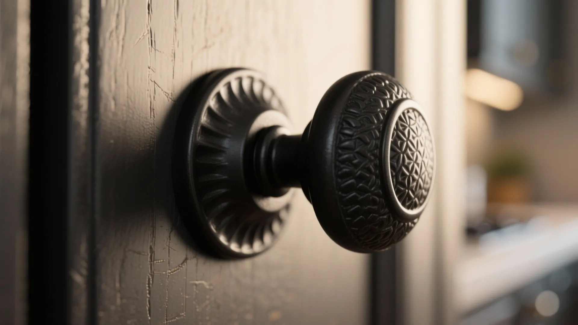 5. Black knobs with textured finishes for grip and character