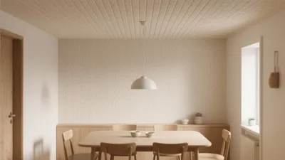 Warm Wood Dining Room with Textured Wall Accent