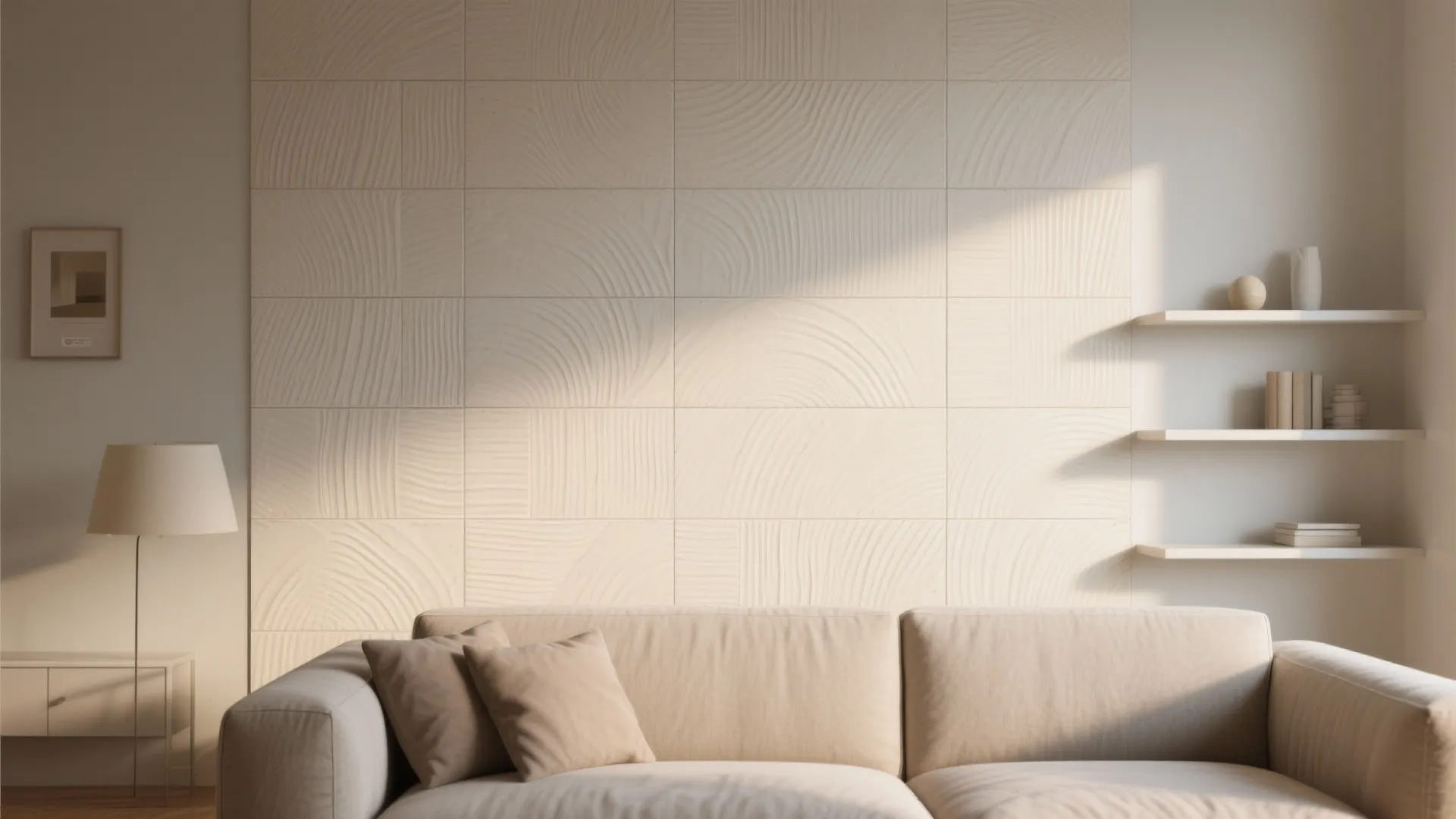 Textured ceramic in soft neutrals to add depth