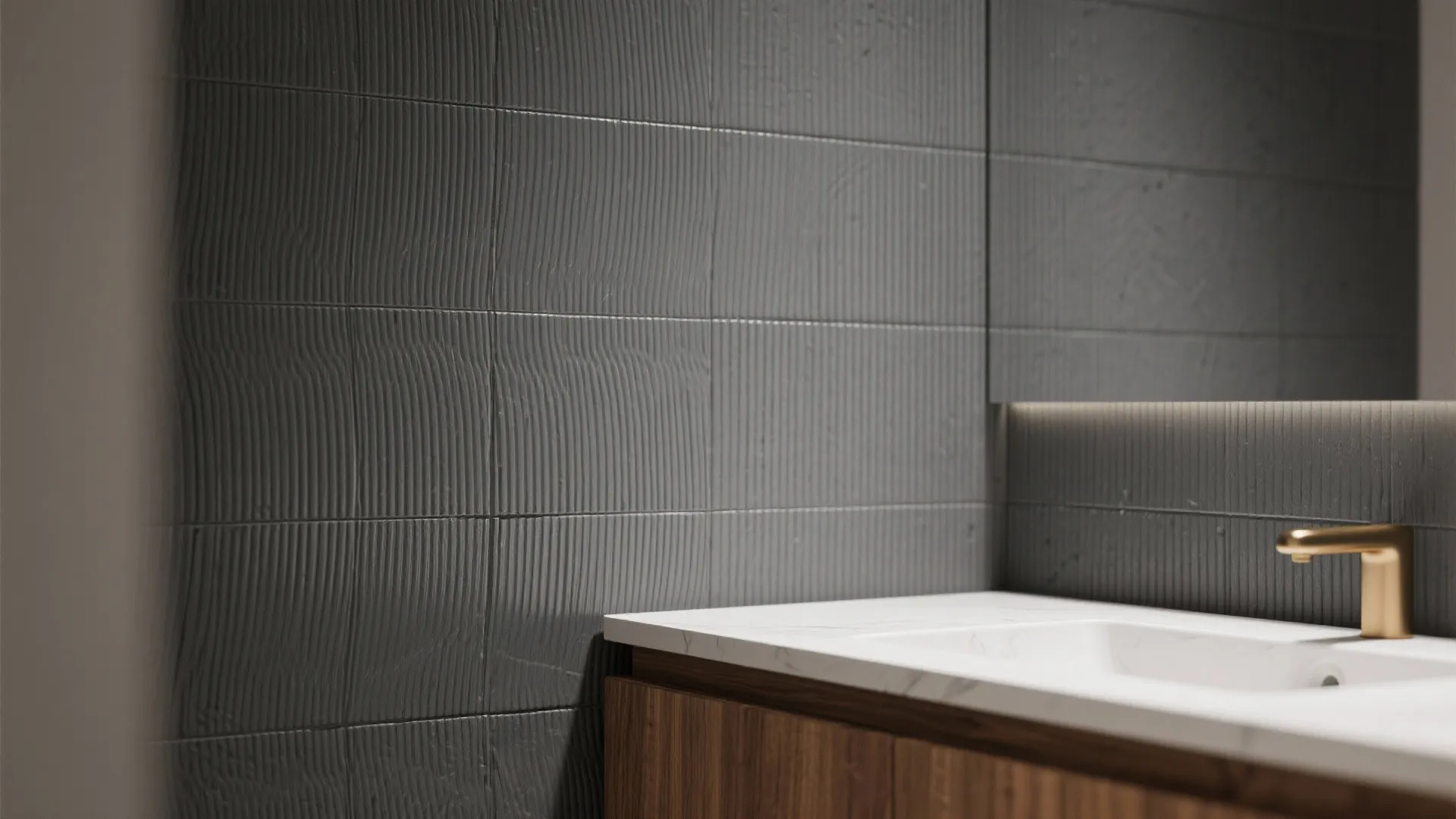 3. Create a feature wall with textured dark grey tiles
