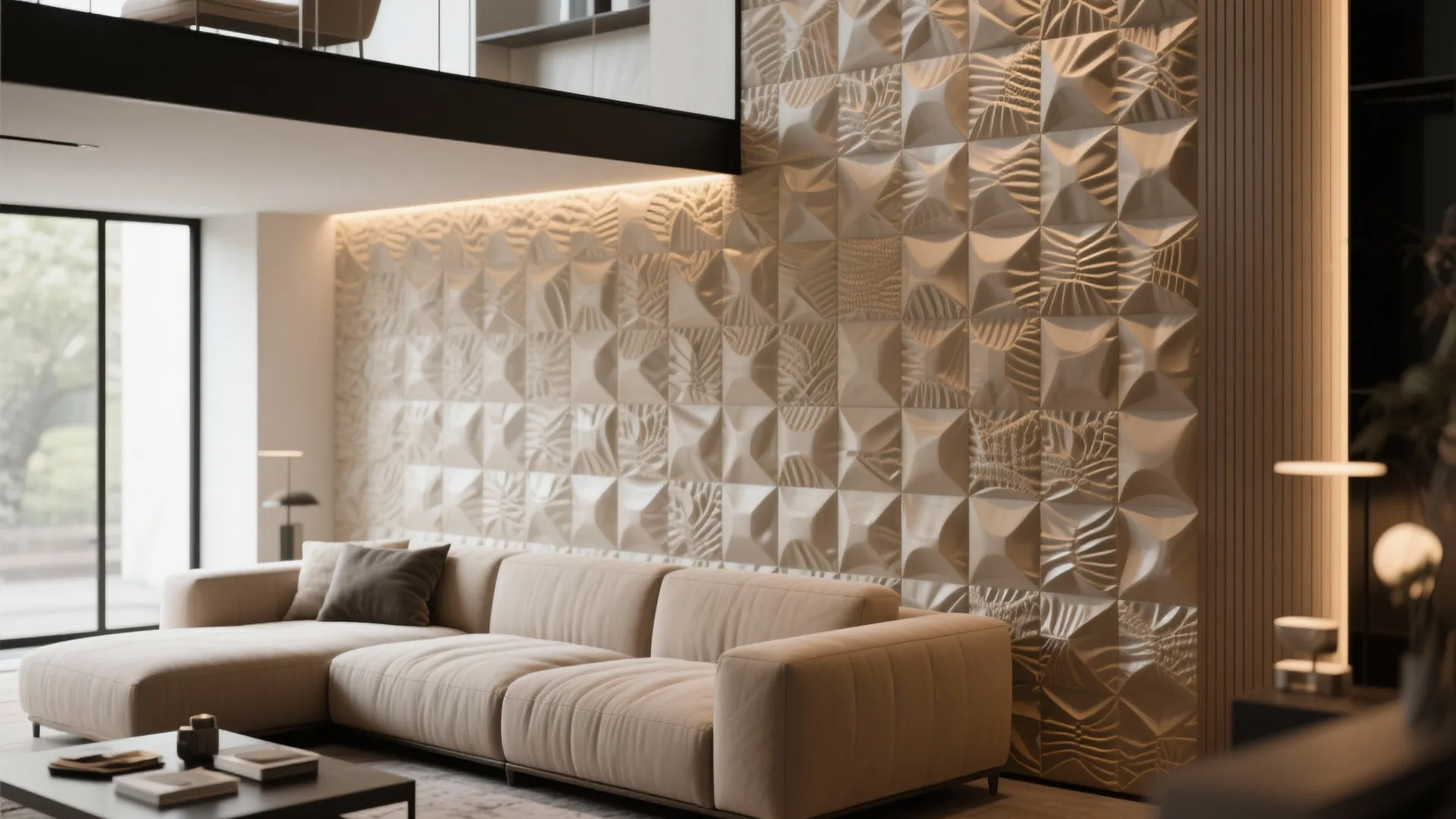 3. Feature Wall with Textured Panels