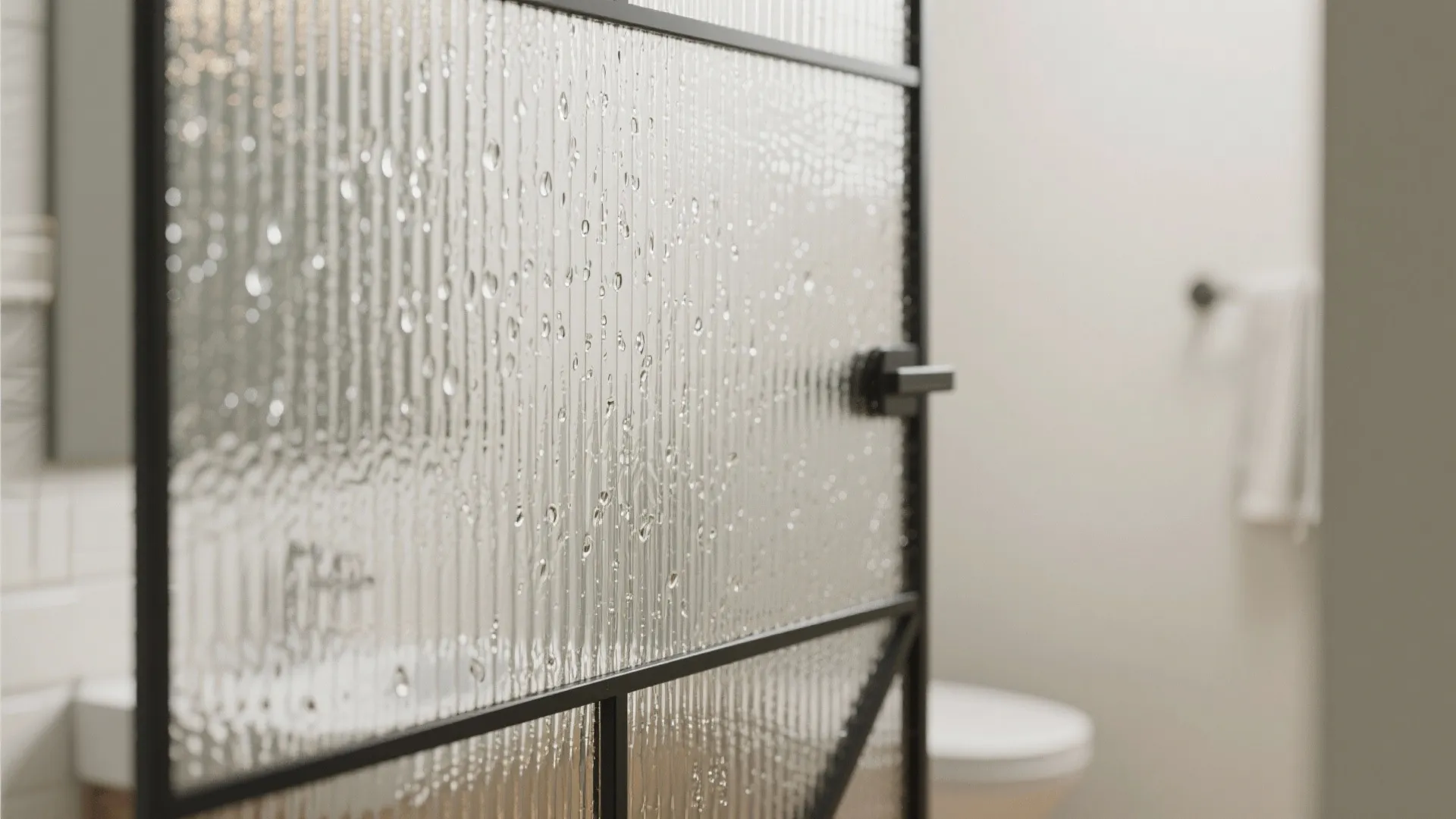 Close-up of textured glass patterns diffusing bathroom light