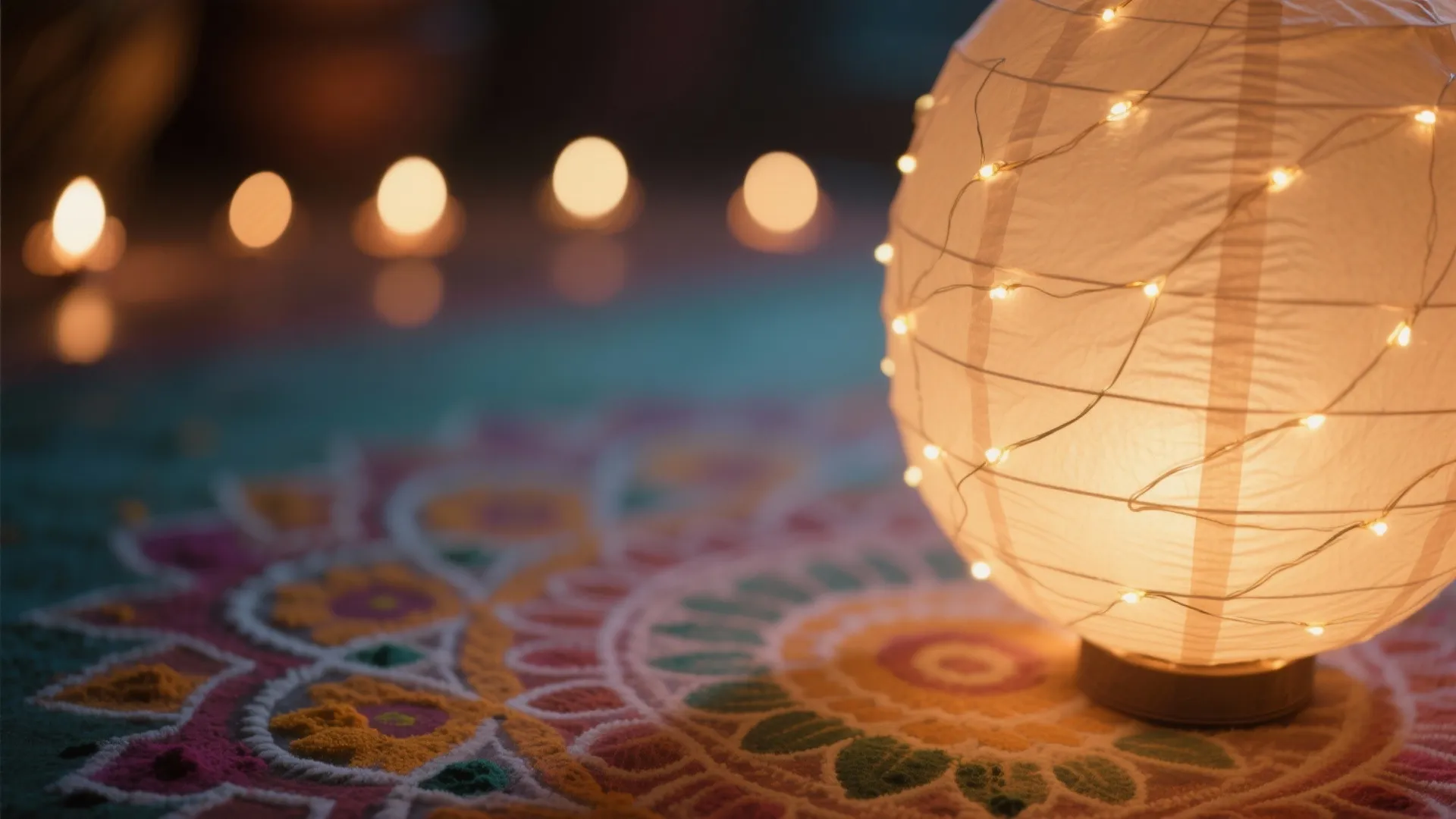 Textured Glow: Paper Lanterns, Fabric Shades, and Rangoli Uplights