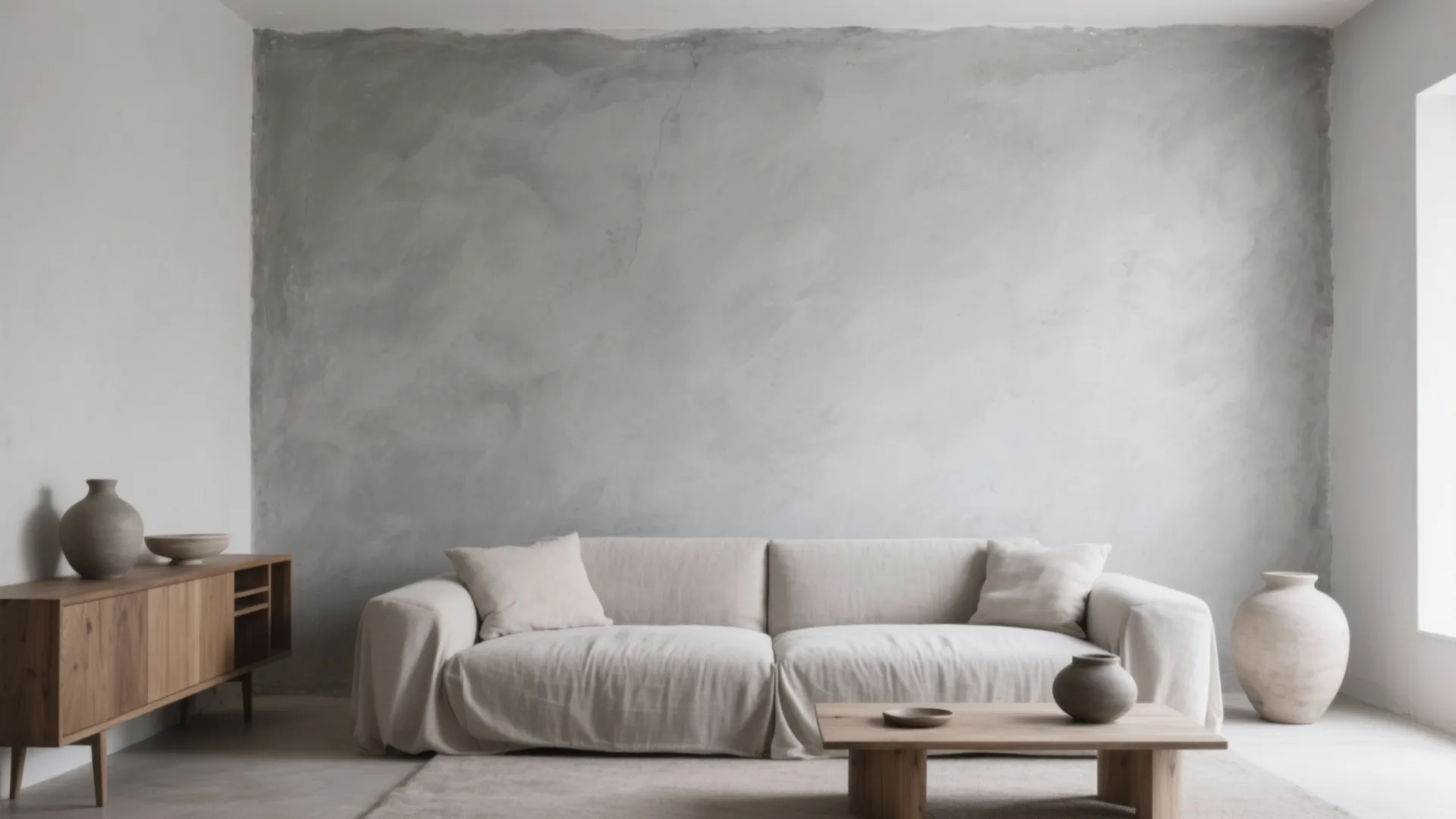 4) Textured Gray: Limewash or Paint + Plaster Mix