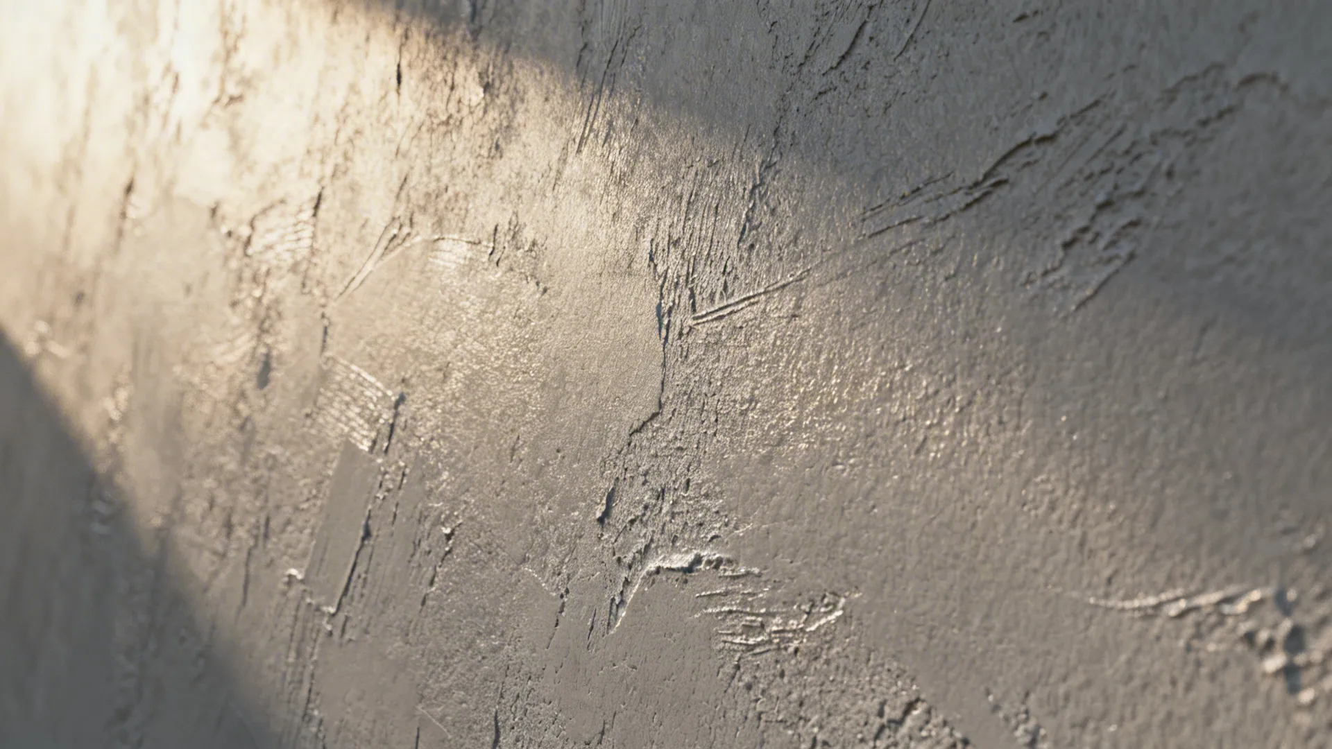 Close-up of a textured gray wall finish showing trowel marks and subtle sheen.