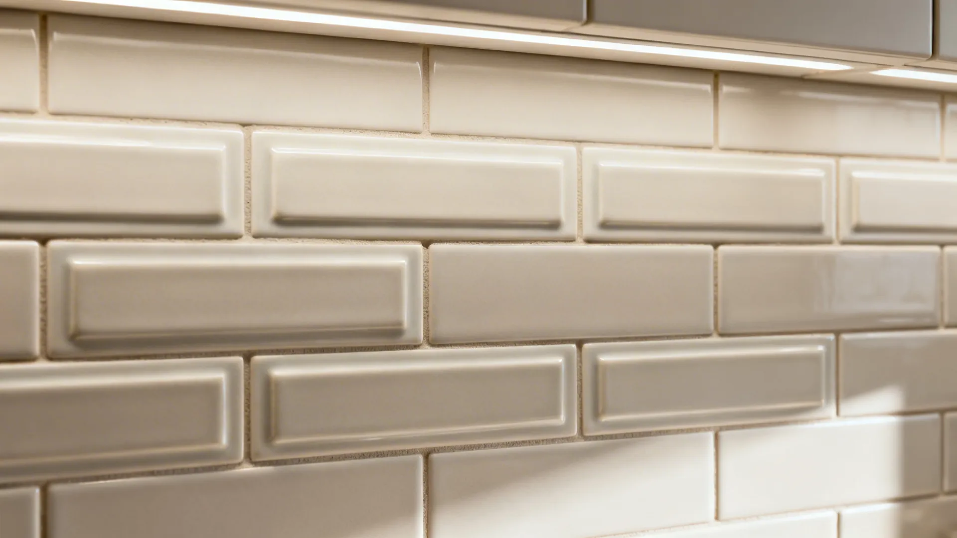 Macro view of low-relief ceramic insert with field-matched grout creating a calm, unified surface.