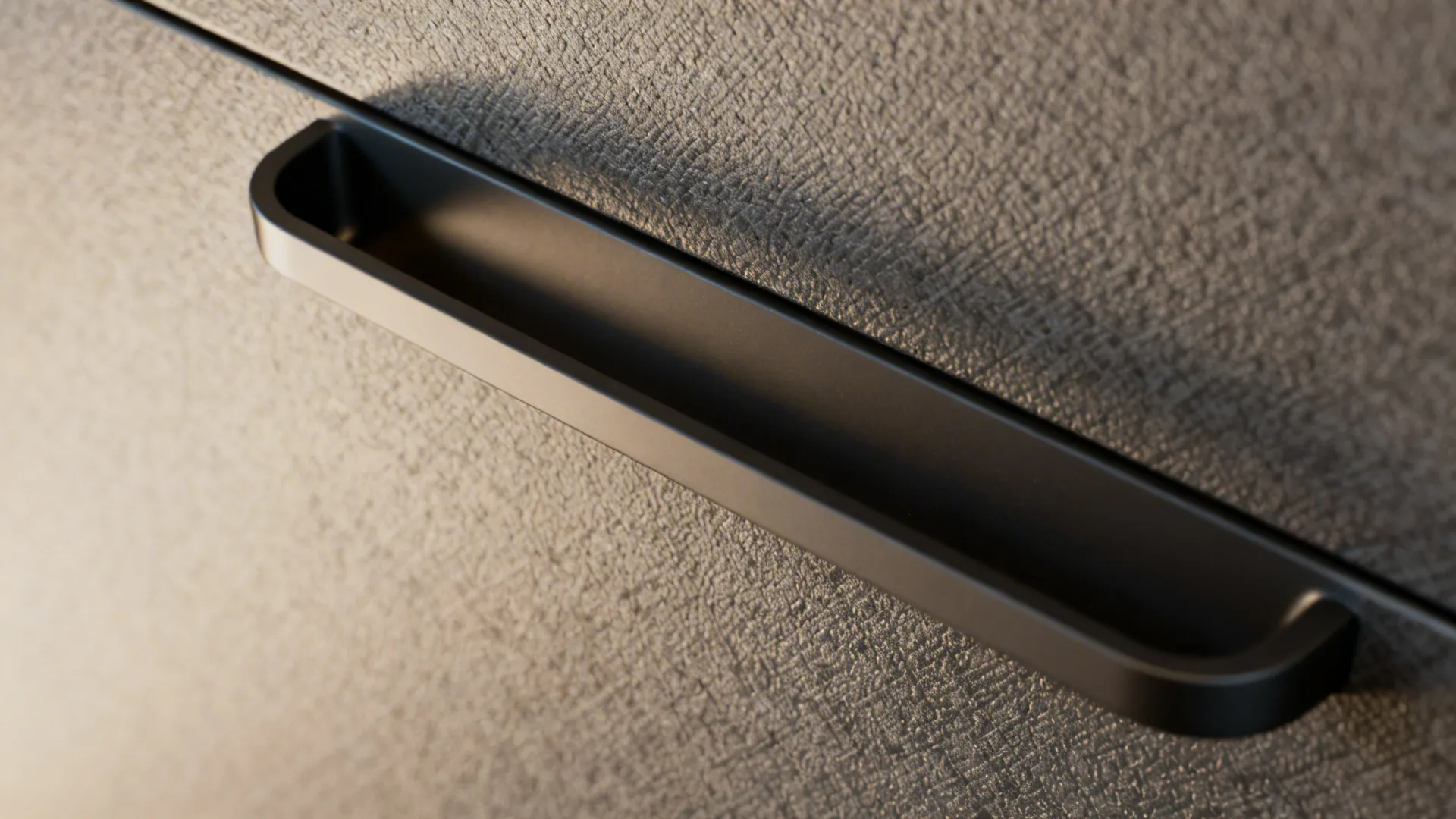 Macro of lightly textured sunmica showing smudge-hiding micro-pattern under high-CRI light.