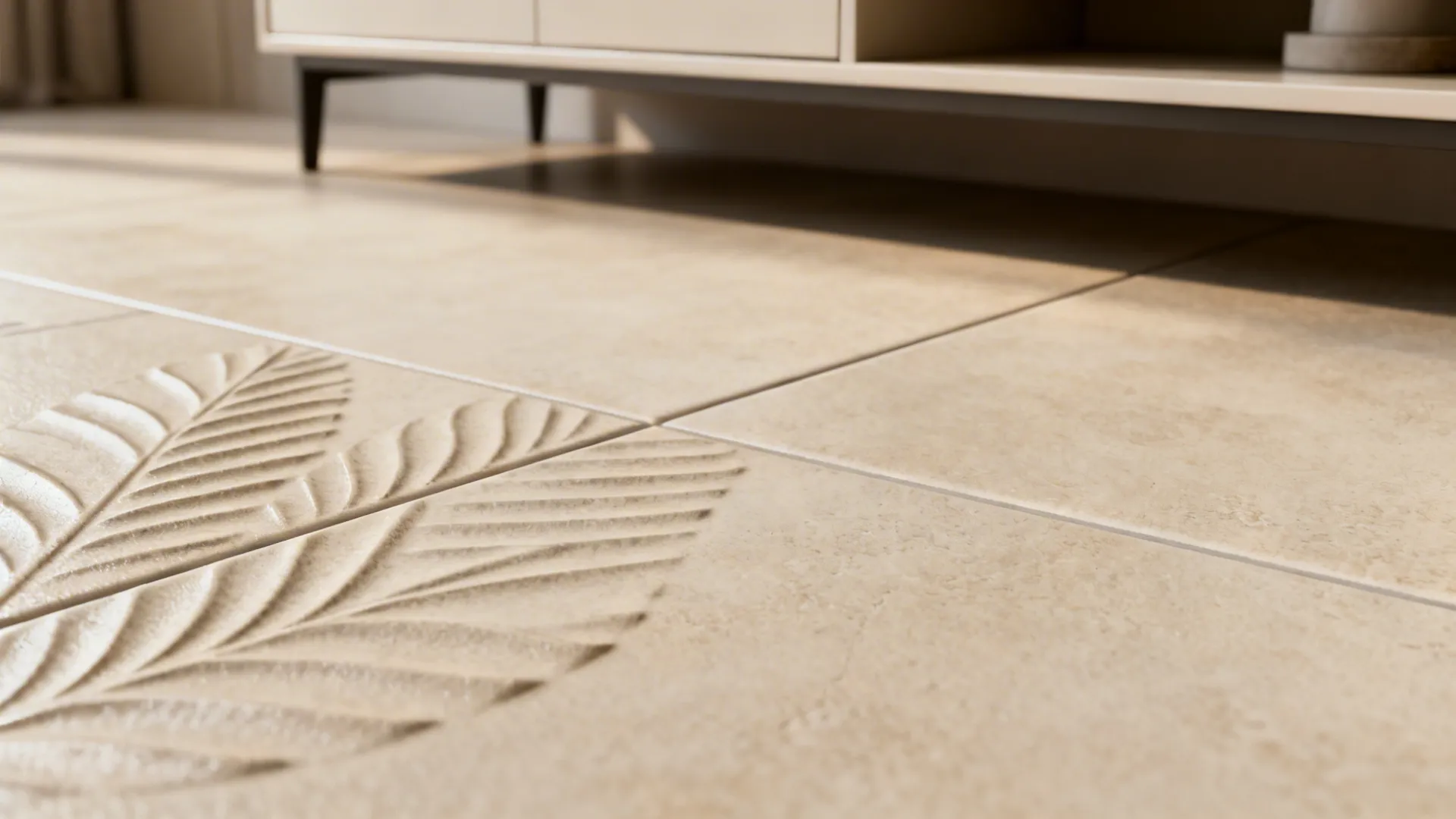 5. Textured large tiles to add depth without clutter